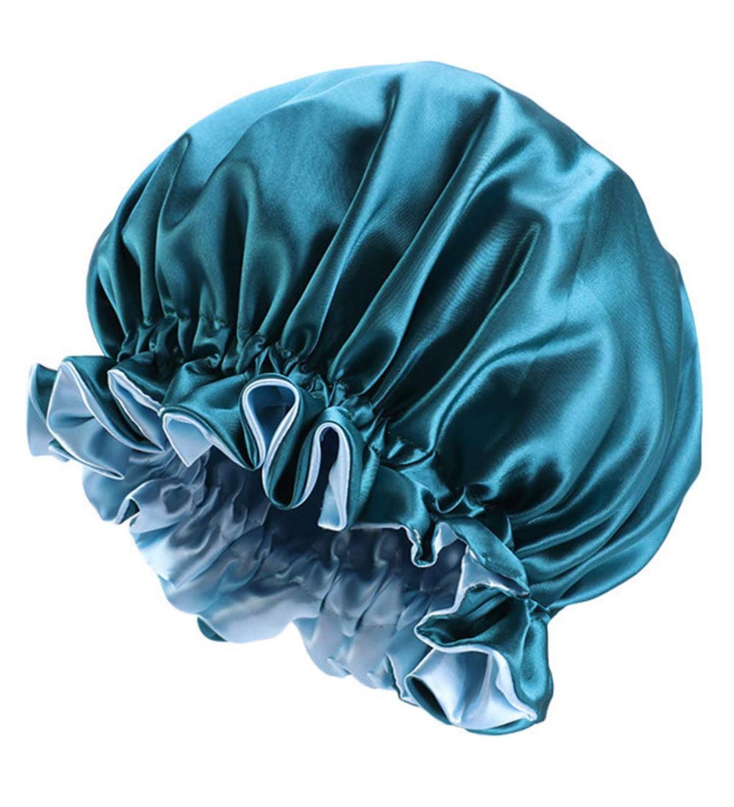 Peacock Blue Silky Satin Bonnet Cap for Curly Hair | Double Layer Hair Wrap for Women - Sleep Bonnets - Buy Online on GoSupps.com