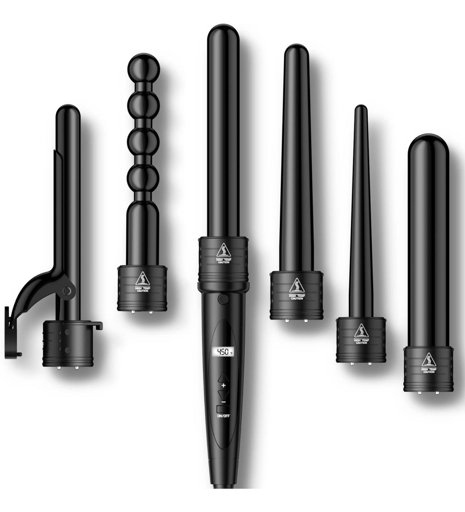 6-in-1 Curling Wand Set with Heated Settings and Display - 85W Curling Iron Barrels - Buy Online on GoSupps.com