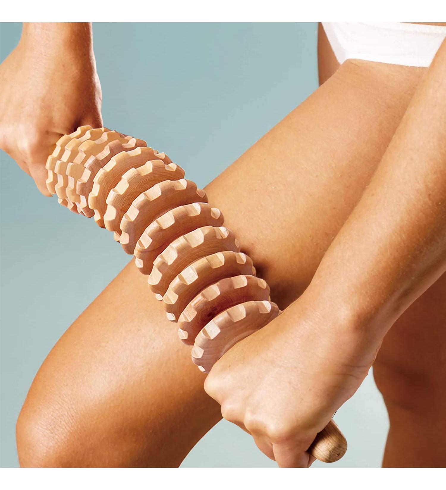JOYLETUS Curved Wooden Massage Stick Roller for Anti Cellulite Lymphatic Drainage - Self Therapy Tool for Deep Tissue Massage and Pain Relief - Buy Online on GoSupps.com