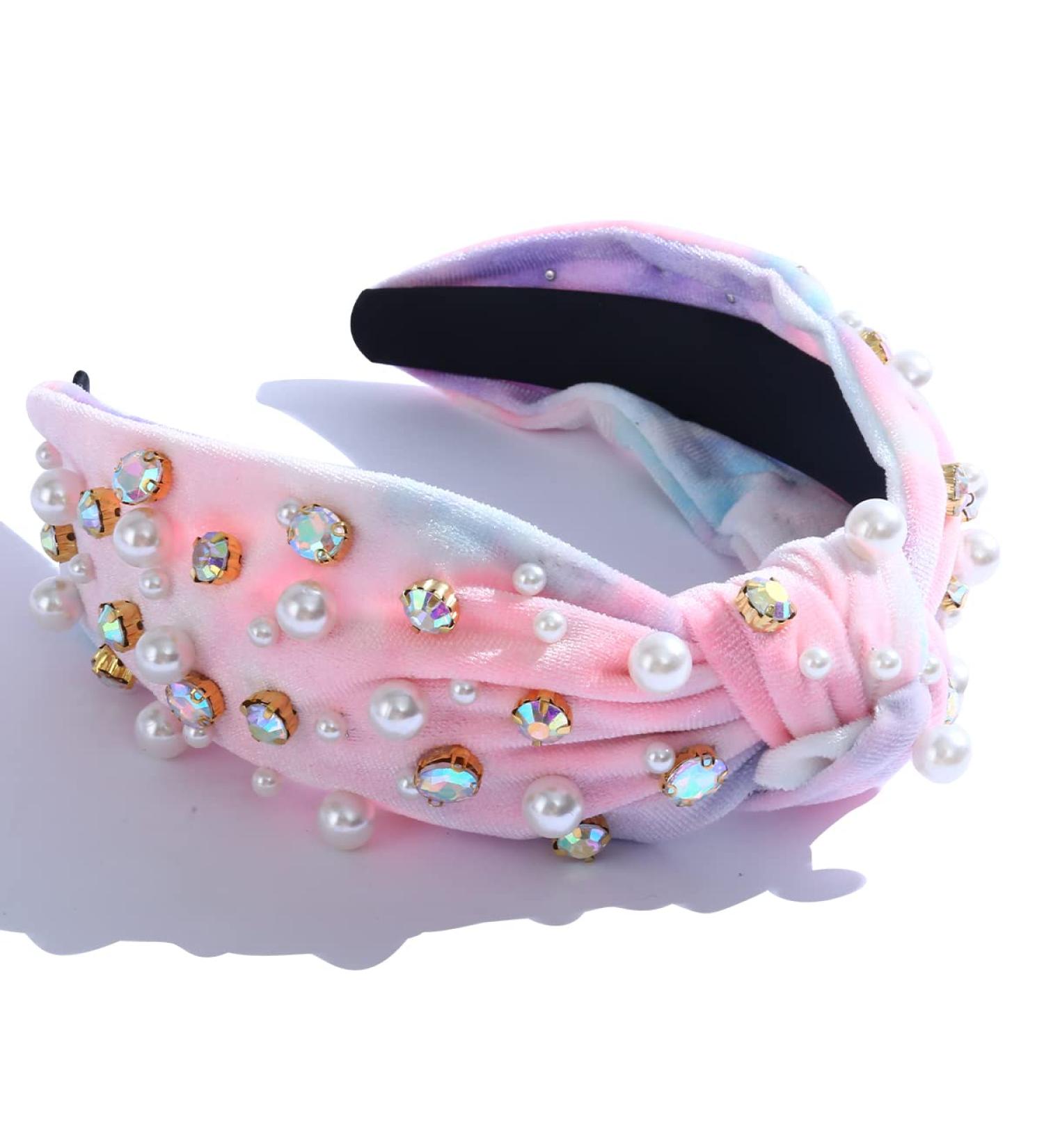 Crystal Embellished Knotted Headbands for Women | Pink & Green Velvet Hair Accessories - Buy Online on GoSupps.com