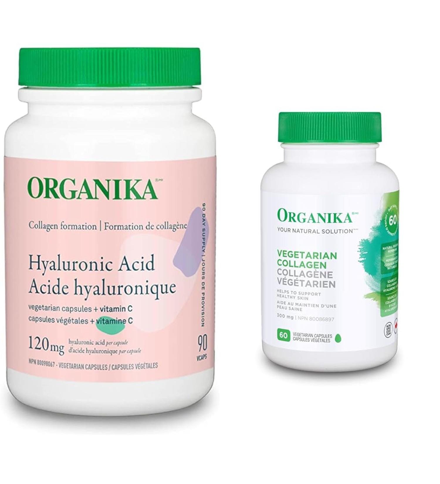 Organika Hyaluronic Acid With Vitamin C 90 Vcaps & Vegetarian Collagen - Sourced from Natural Eggshell Membrane- 60vcaps - Buy Online on GoSupps.com