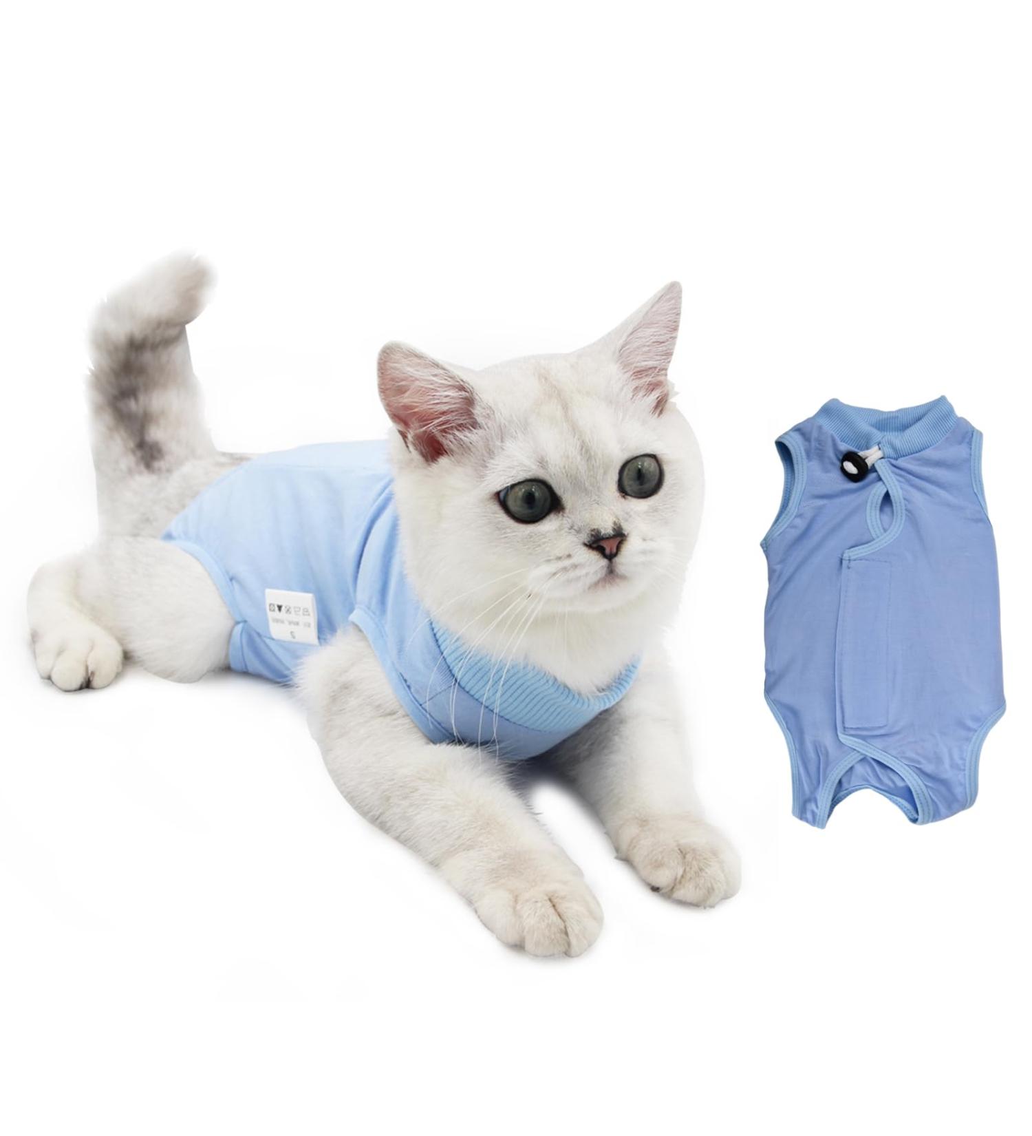Cat Professional Recovery Suit Pet Surgery Suit Kitten Breathable Clothes Cone E-Collar Alternative Bodysuit Cat Onesie Anti Licking Vest Shirt for Abdominal Wounds Skin Diseases (M blue) M blue - Buy Online on GoSupps.com