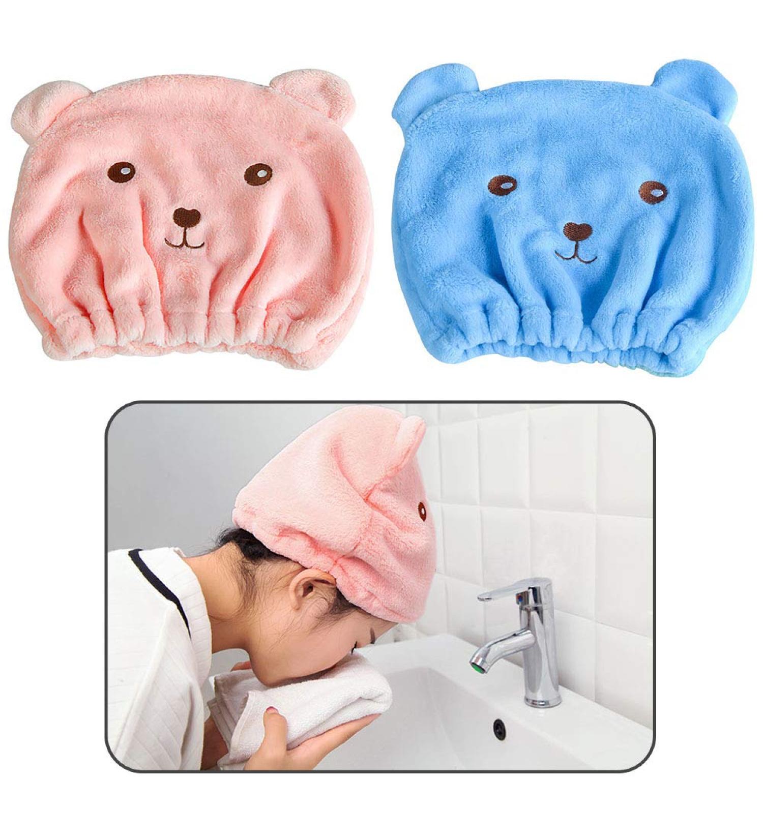 Microfiber Hair Turban Wrap Set - Quick Dry Hair Towels for Women - Super Absorbent Bath Head Wraps in Pink & Blue - Buy Online on GoSupps.com