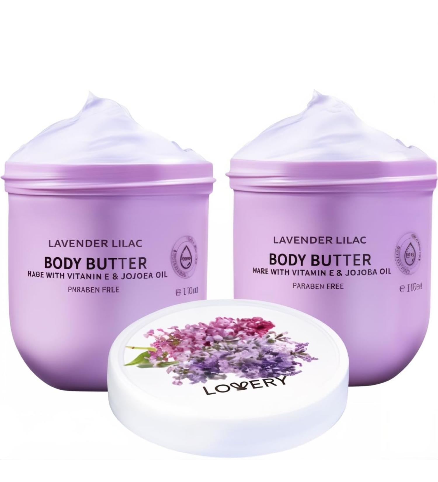 LOVERY Lavender Lilac Body Butter - Hydrating Shea Cream with Jojoba Oil & Vitamin E - Natural Moisturizer for Hands - 12 Fl Oz - International Shipping Available - Buy Online on GoSupps.com