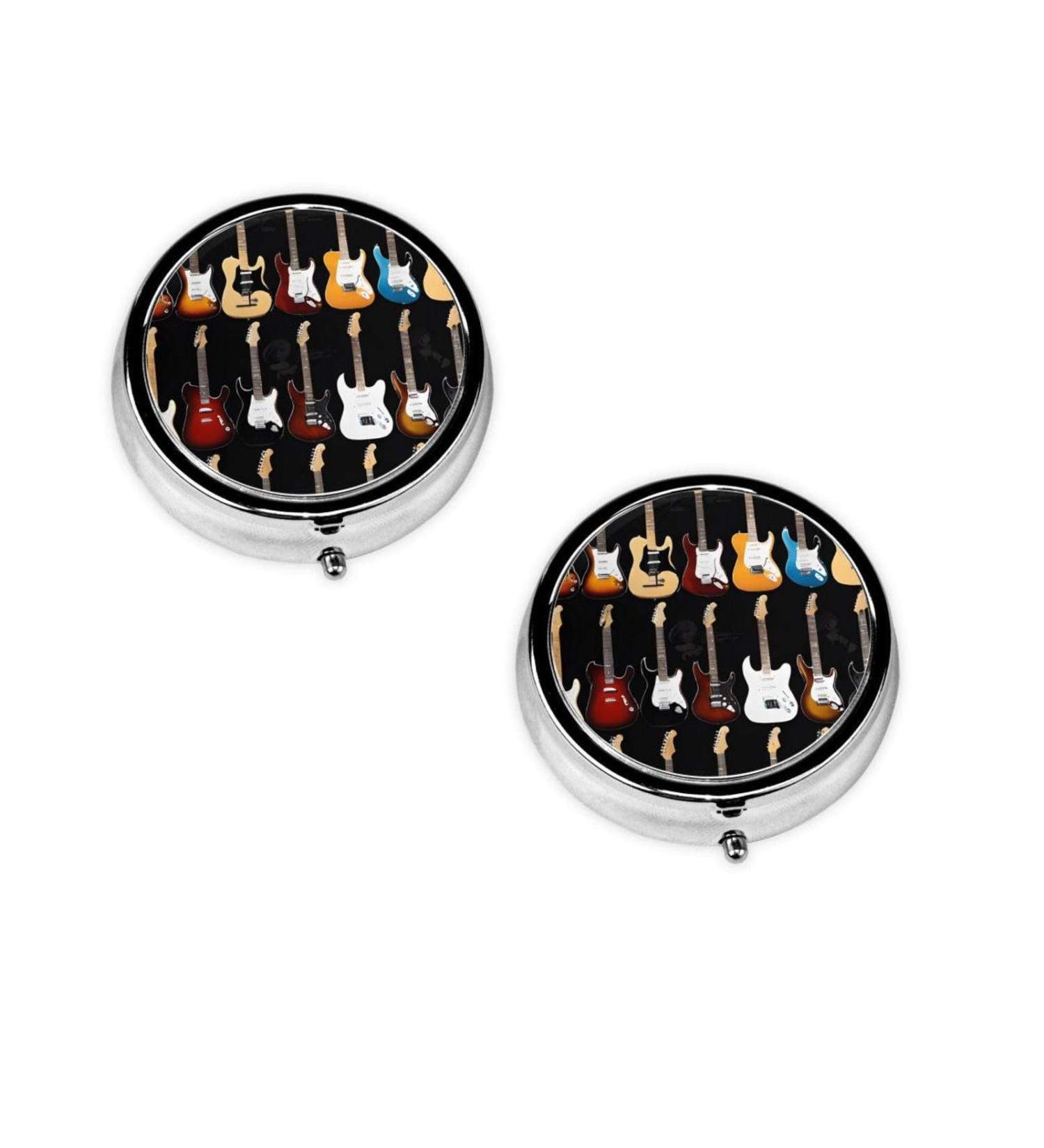 Art Guitar Pattern Mini Round Pill Box | 3 Compartment Travel Organizer | Portable Medicine Case for Home & Office - Buy Online on GoSupps.com