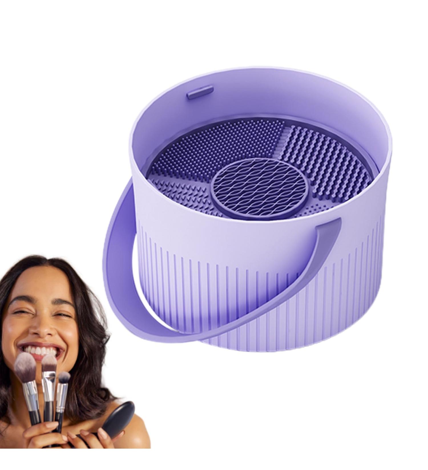 Make Up Sponge Cleaner 3 In 1 Silicone Countertop Makeup Cleaning Bowl - Cleaning Box with Handle Multifunctional Makeup Brush Cleaning Bowl for Cleaning Drying and Storage Huaxingda Purple - Buy Online on GoSupps.com