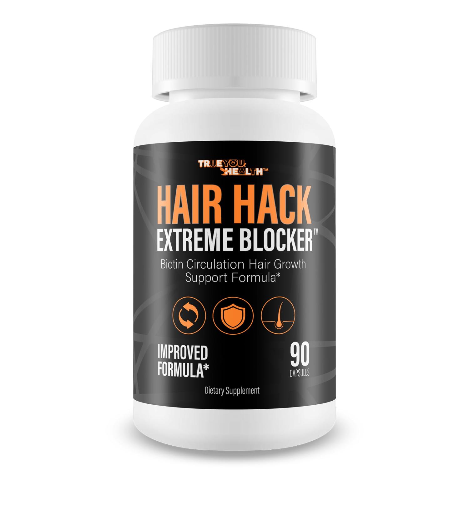 Hair Hack Extreme Blocker - Our Best Hair Growth Supplement - Natural Hair Regrowth Hair Vitamins for Thicker Hair Growth - Vitamin B7 Biotin and Folic Acid - Vitamin D3 Hair Growth Vitamins - Buy Online on GoSupps.com