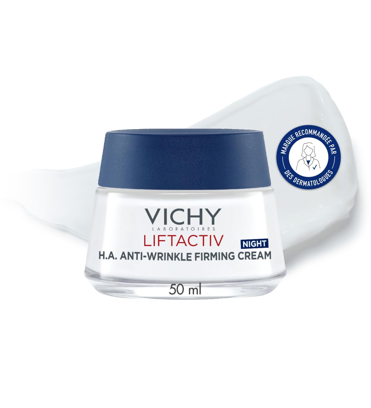 Vichy, Liftactiv, Anti-Wrinkle Firming Night Cream, Smoothes & Plumps, Enriched with Hyaluronic Acid, For All Skin Types, 50 ml
