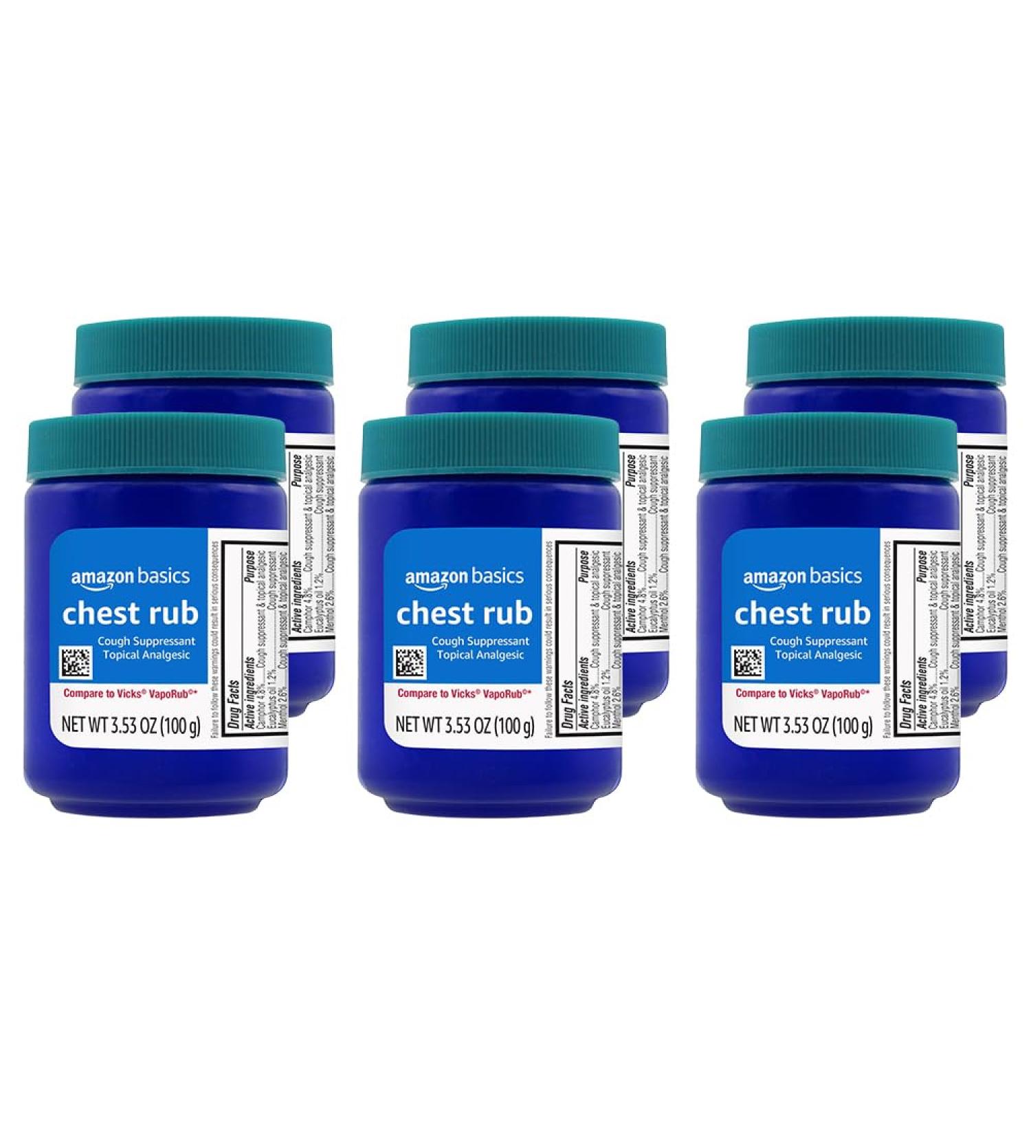 Amazon Basics Chest Rub Cough Suppressant and Topical Analgesic Ointment, 3.53 Ounce (Pack of 6) - Buy Online on GoSupps.com