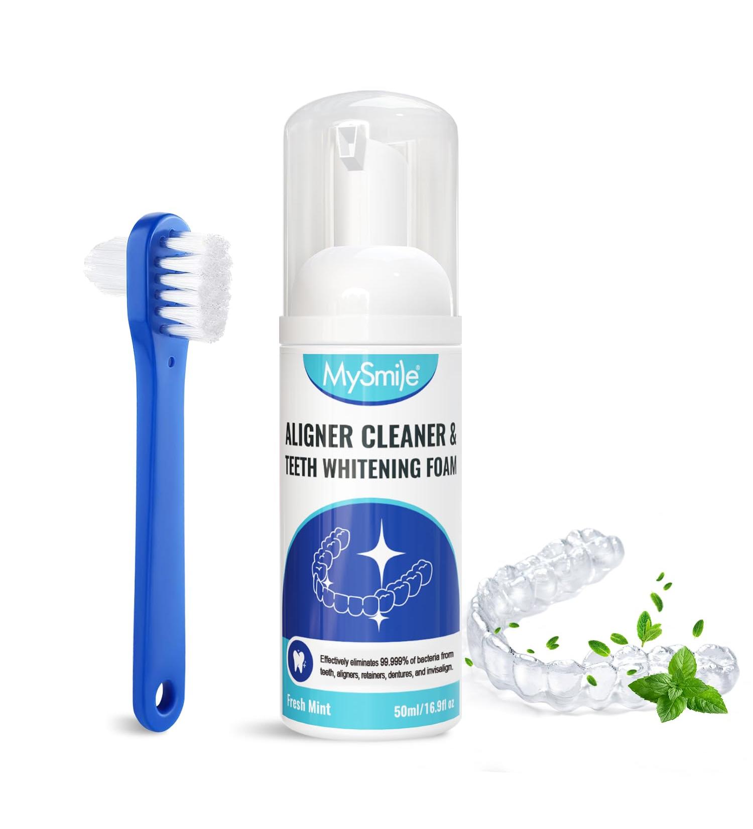 MySmile 2-in-1 Aligner/Retainer Cleaner & Teeth Whitening Foam Great for Aligner Retainer Denture Invisalign Mouth Guard Whitens Teeth Kills Germs Fights Bad Breath Travel-Friendly - Buy Online on GoSupps.com