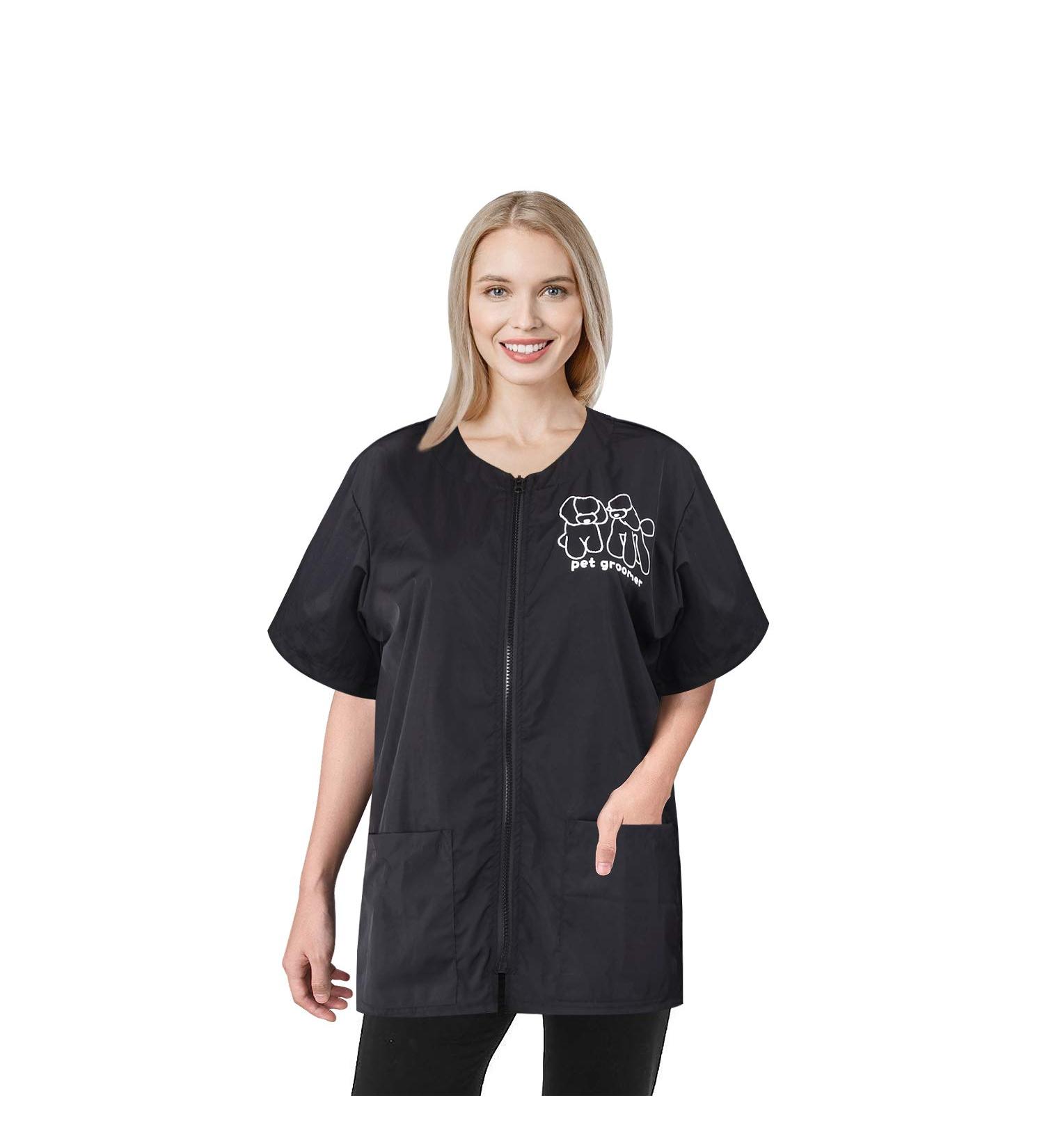 Noverlife Short Sleeves Pet Grooming Work Clothes | M Size, Splash Proof, Anti-Static | Pet Beautician Smock for Men & Women | Black - Buy Online on GoSupps.com