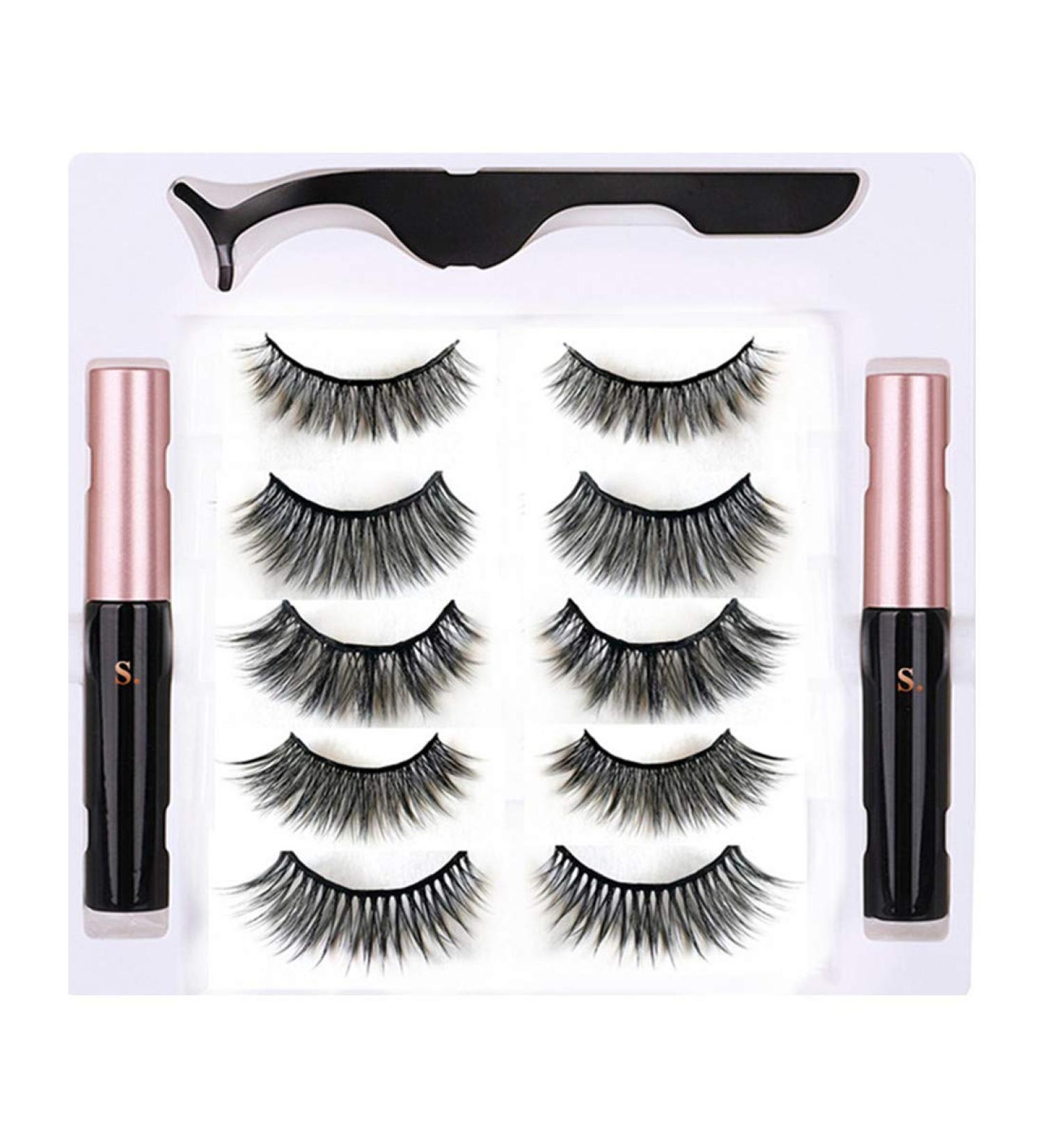 5 Pairs Reusable Magnetic Lashes and Eyeliner Kit Best Magnetic Eyeliner for Natural Magnetic Lashes Set Comes with 2 Tubes of Magnetic Eyeliner - Buy Online on GoSupps.com