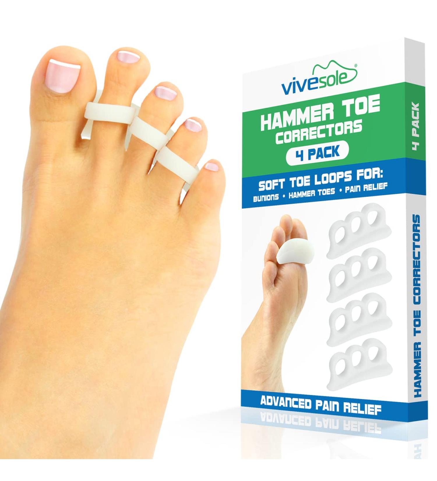 ViveSole Hammer Toe Straightener - 4pcs Corrector Gels - Toe Support Crest for Men & Women - Bunion Foot Relief - Feet Alignment & Toes Correction - Buy Online on GoSupps.com