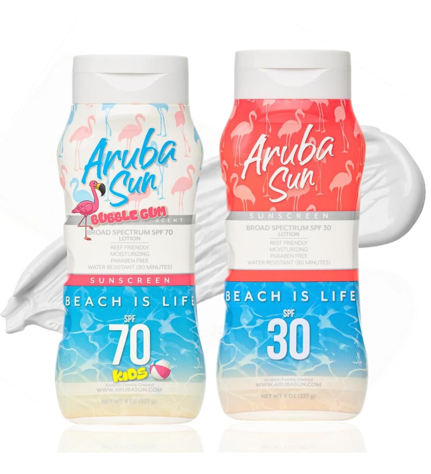 Kids SPF 70 Bubble Gum Sunscreen & SPF 30 Sunscreen Lotion Bundle | Reef Safe Water-Resistant Non-Greasy Broad Spectrum UVA/UVB Protection | Aruba Reef Act Compliant 8 oz Each - Buy Online on GoSupps.com