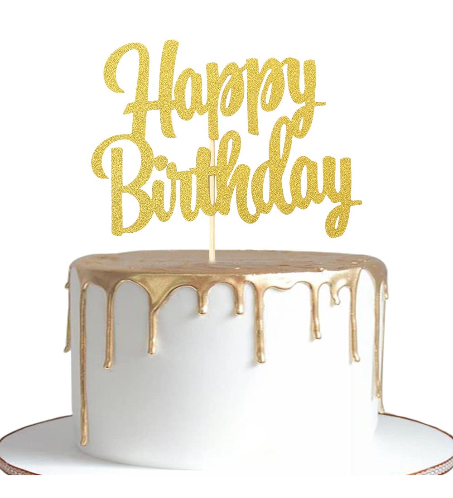 Happy Birthday Cake Topper Decoration - Gold Glitter Birthday Cake Topper Decoration Supplies Photo Booth Props (Happy Birthday Cake Topper Decoration) - Buy Online on GoSupps.com
