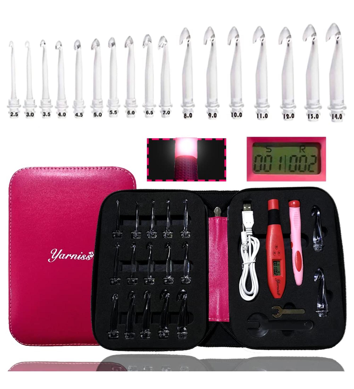 Yarniss Light Up Crochet Hooks Set - 17 Sizes with Stitch & Row Counter - Buy Online on GoSupps.com