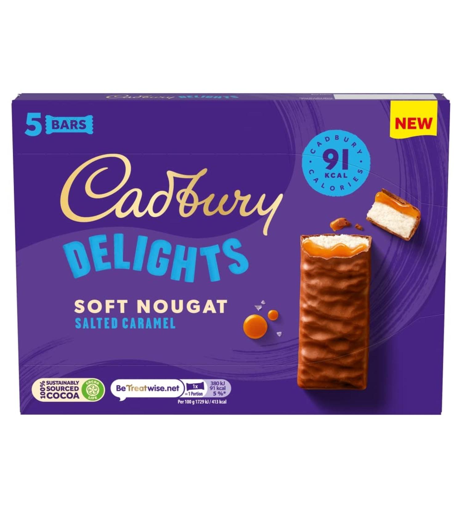 Cadbury Delights Soft Nougat Salted Caramel Bars 5 x 22g (110g) - Buy Online on GoSupps.com