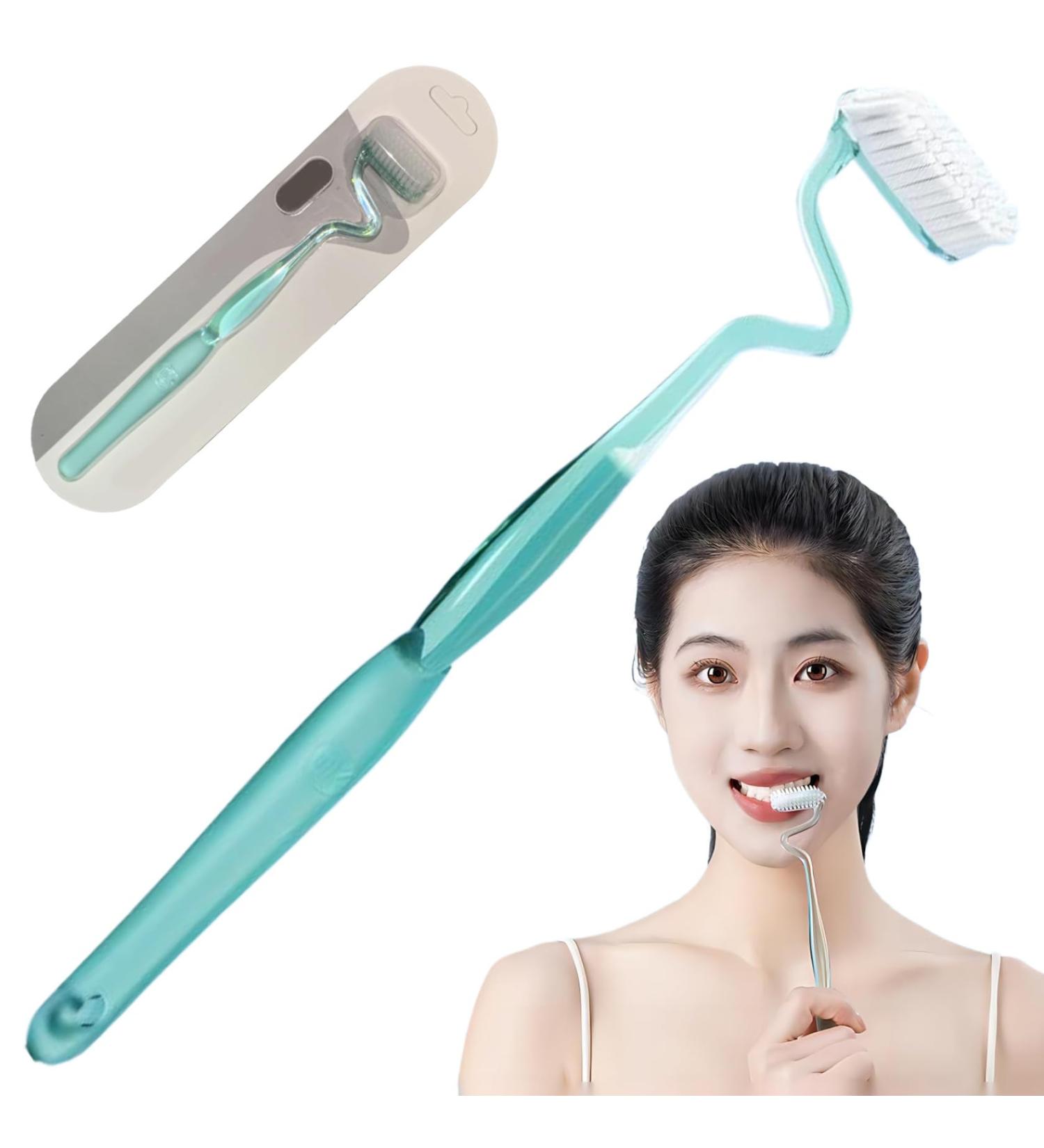 S-Shaped Toothbrush for Adults - Soft Bristle Manual Replacement for Healthy Gums & Teeth | Vertical Scientific Design - Green - Buy Online on GoSupps.com