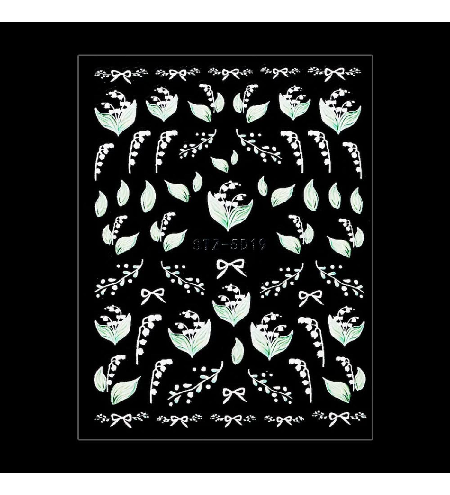 Adhesive Decor Embossed Decals Textured Charms Engraved Flower Black White 5D Nail Stickers(STZ-5D19) - Buy Online on GoSupps.com