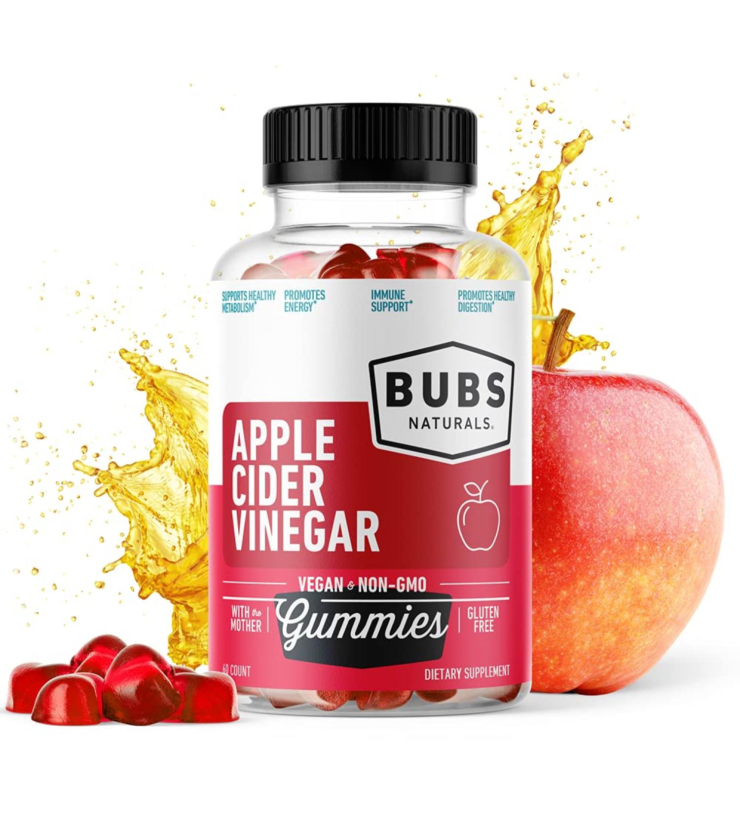 BUBS Naturals Apple Cider Vinegar Gummies with Mother - Vegan ACV Vitamins for Detox & Digestion - Energy Boost & Metabolism Support - 60 Count - Buy Online on GoSupps.com
