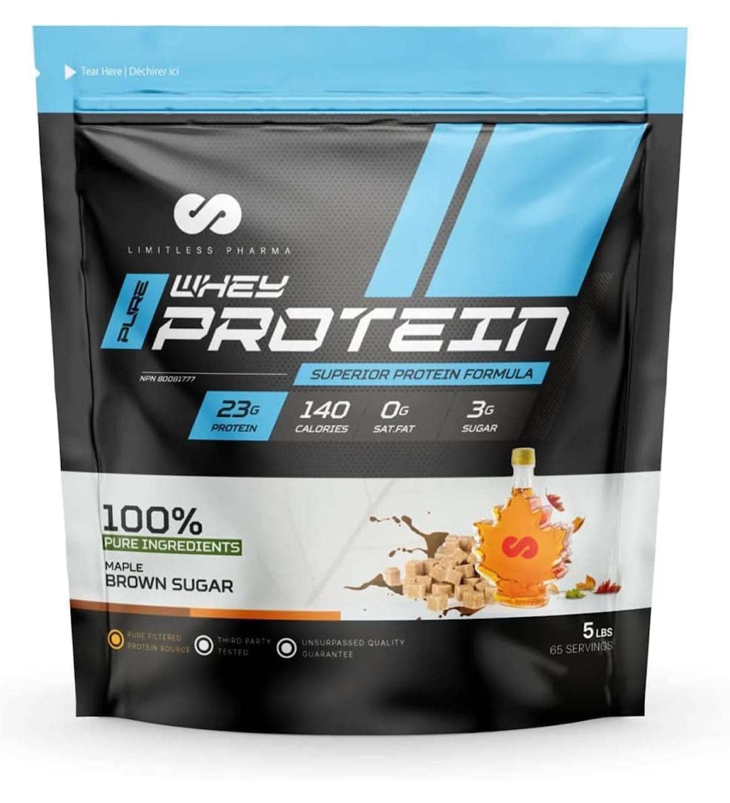 Limitless Pharma Pure Whey Protein | High Protein Whey Concentrate Protein Powder | 23g Protein 6g BCAAs Gluten Free Low Sugar Low Carb Low Lactose | 65 Servings 5LB (Maple Brown Sugar) Maple Brown Sugar 5LB - Buy Online on GoSupps.com