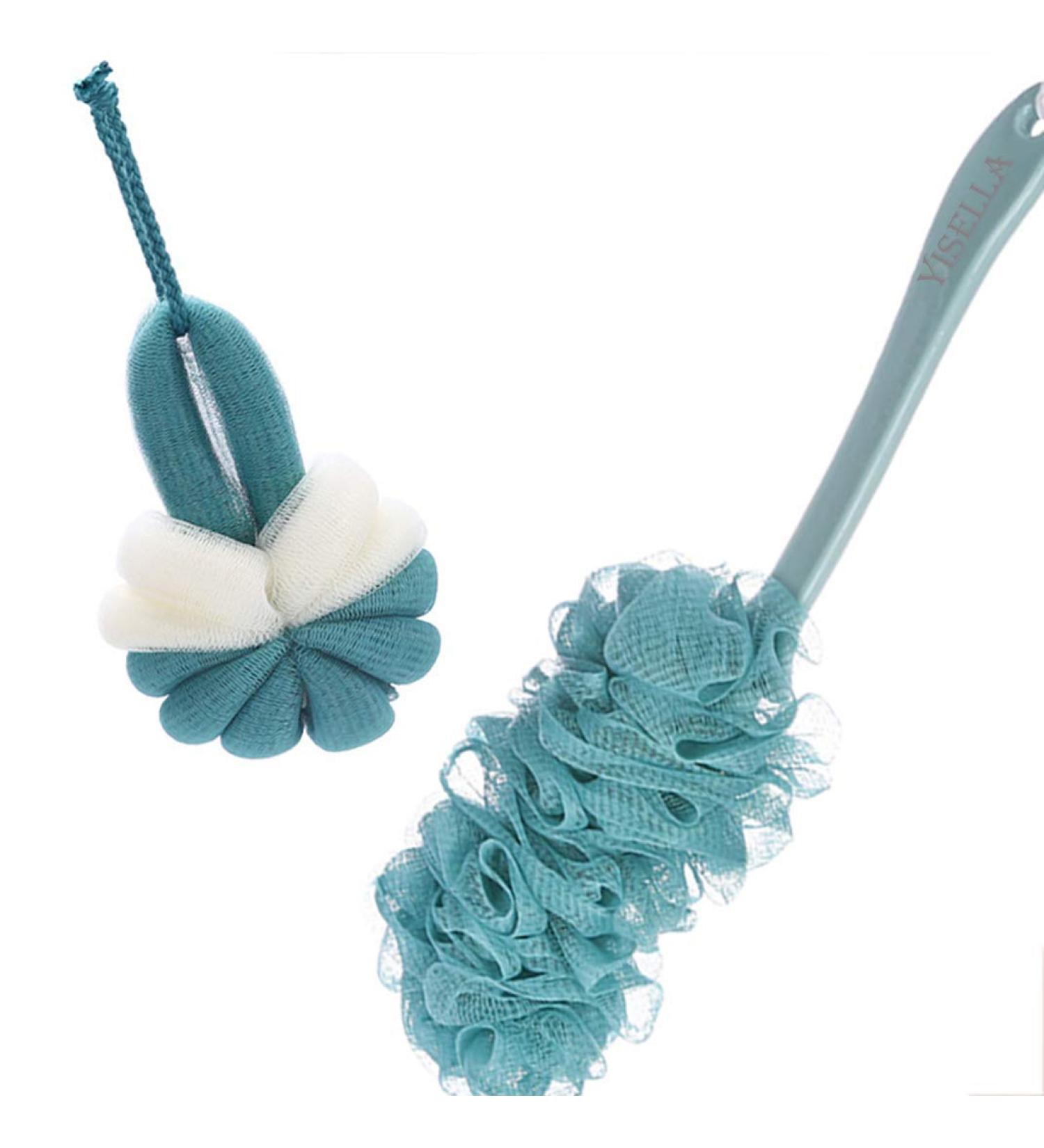 Yisella Back Brush 17 Long Handle Nylon Mesh Loofah Back Scrubber - Blue and White - Buy Online on GoSupps.com