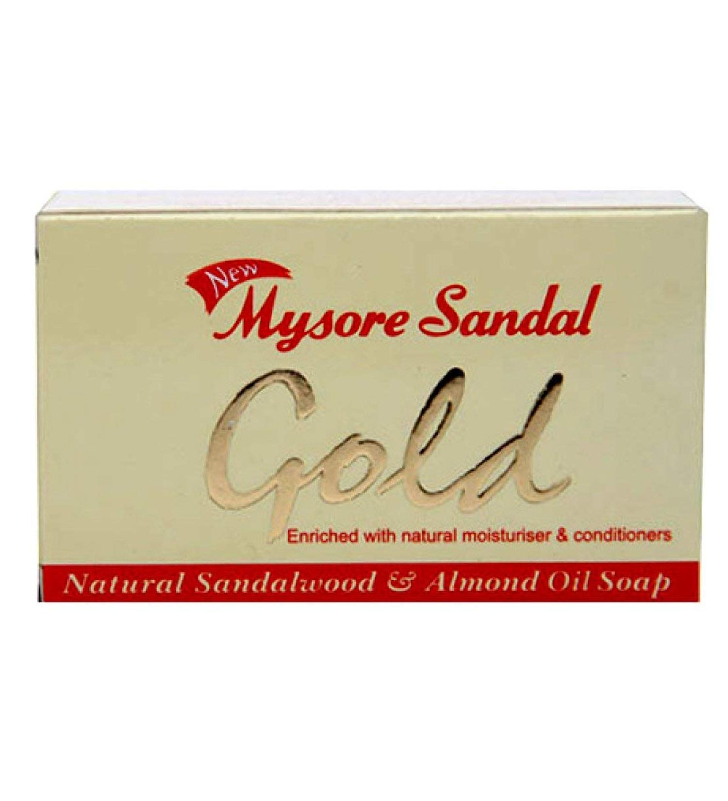 Mysore Sandal Gold Soap 125g (Pack of 4) - Purest Sandalwood Soap with Natural Almond Oil - TFM 80% - Suitable for All Skin Types - Zero Dryness - Buy Online on GoSupps.com