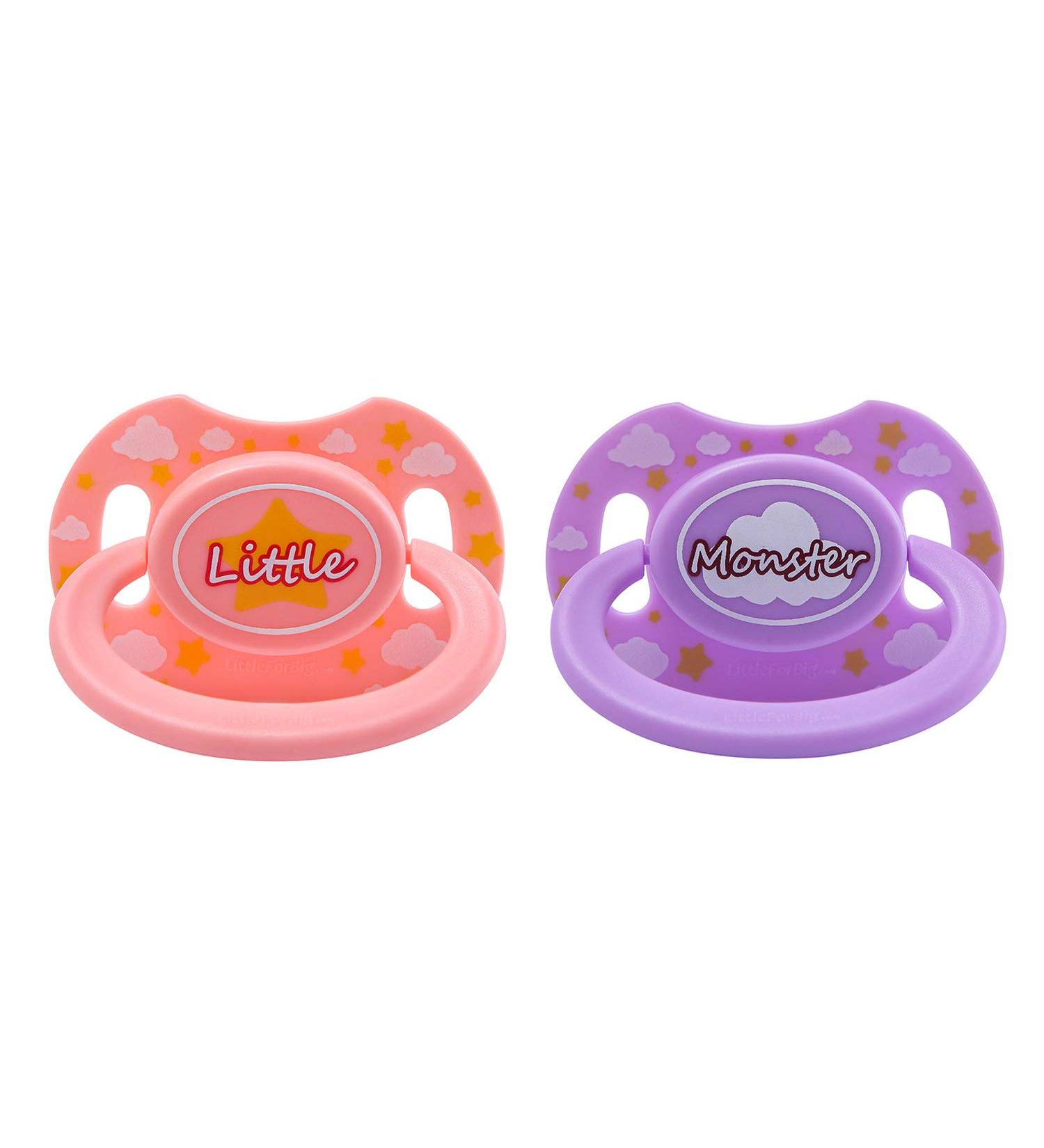Buy LittleForBig Large Shield Pacifier Set - Adult Size Pink & Purple Monster | International Shipping Available - Buy Online on GoSupps.com