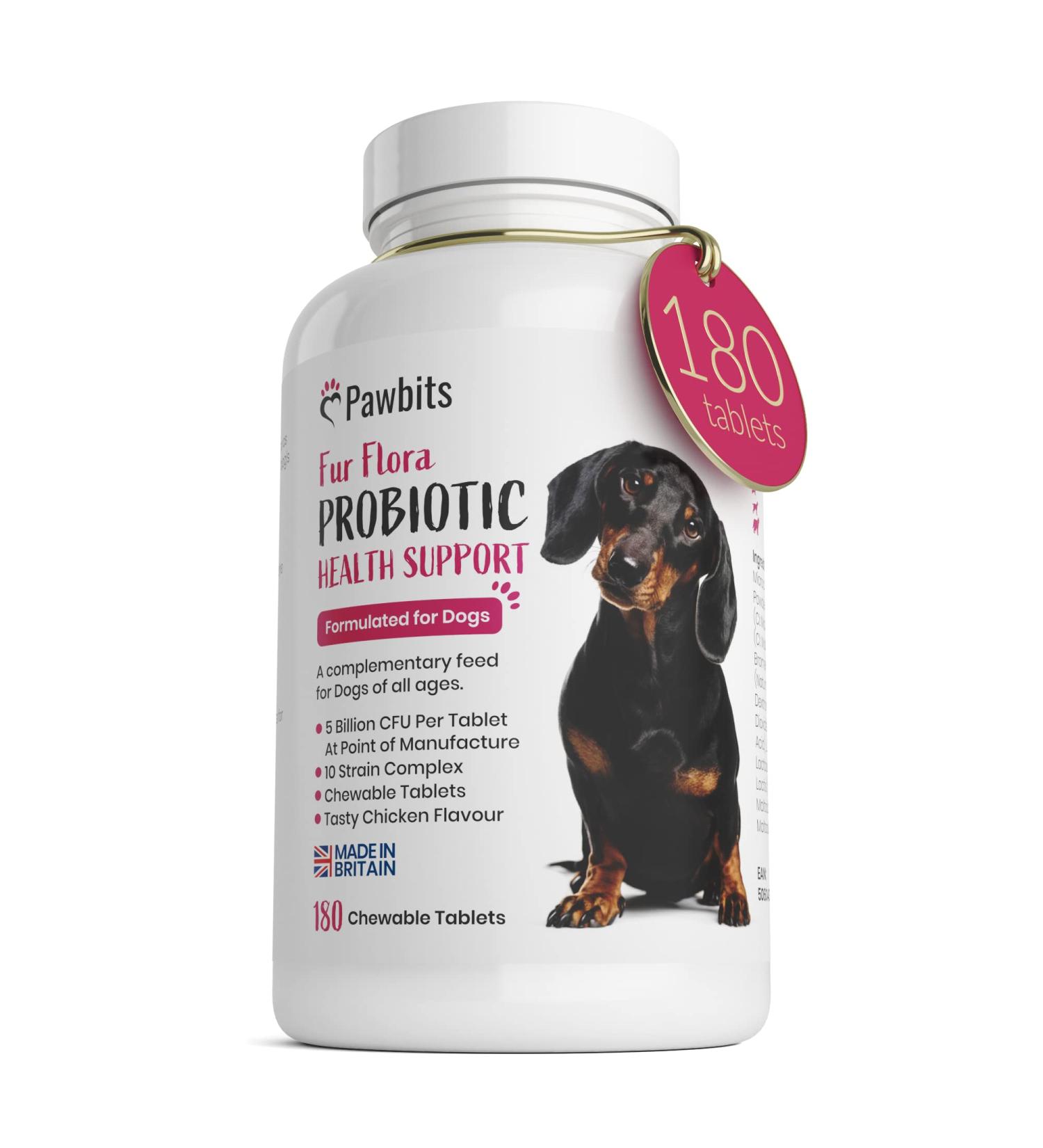 Canine Probiotics & Prebiotics Tablets for Dogs - 5 Billion CFU Chewable Supplements - 10 Strain Complex for Digestive & Gut Health - Chicken Flavour - 180 Tablets - Buy Online on GoSupps.com