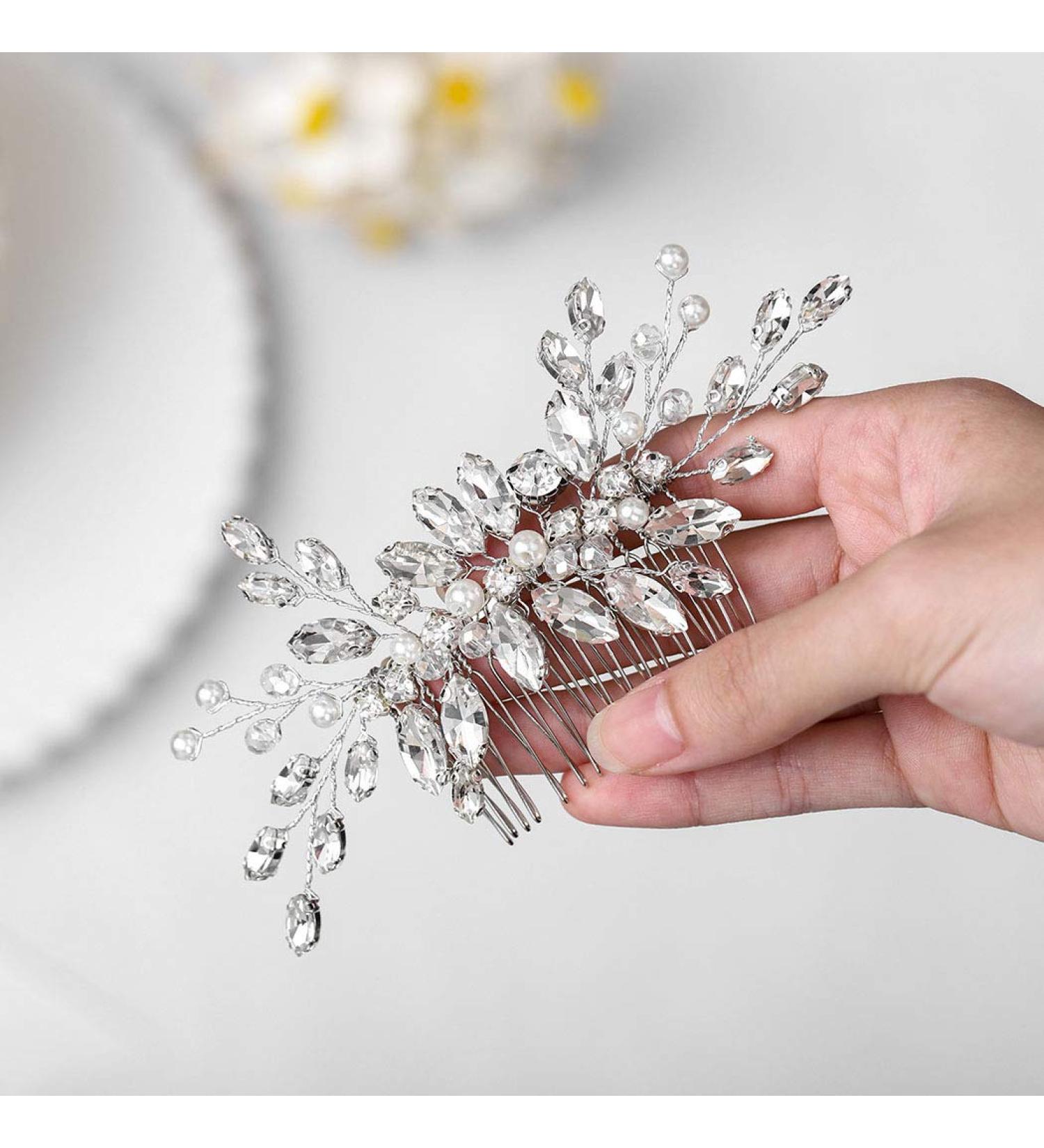 Catery Wedding Hair Comb - Pearl Side Combs with Rhinestones and Crystal Hair Pieces for Bridal Accessories - Silver - Buy Online on GoSupps.com