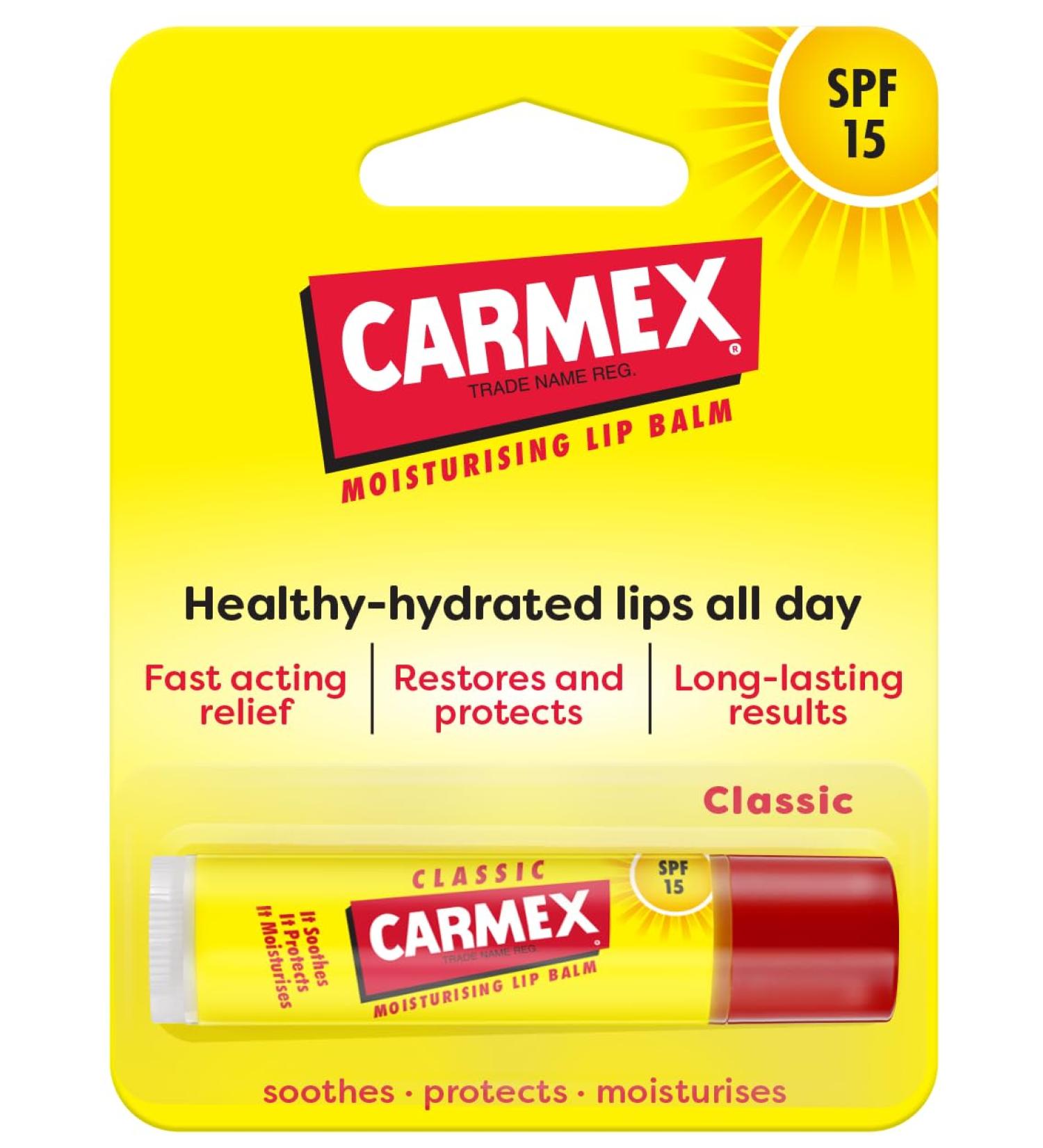 Carmex Lip Balm Stick SPF15 Classic 4.25g - Pack of 1 | Moisturizing Lip Care - Buy Online on GoSupps.com