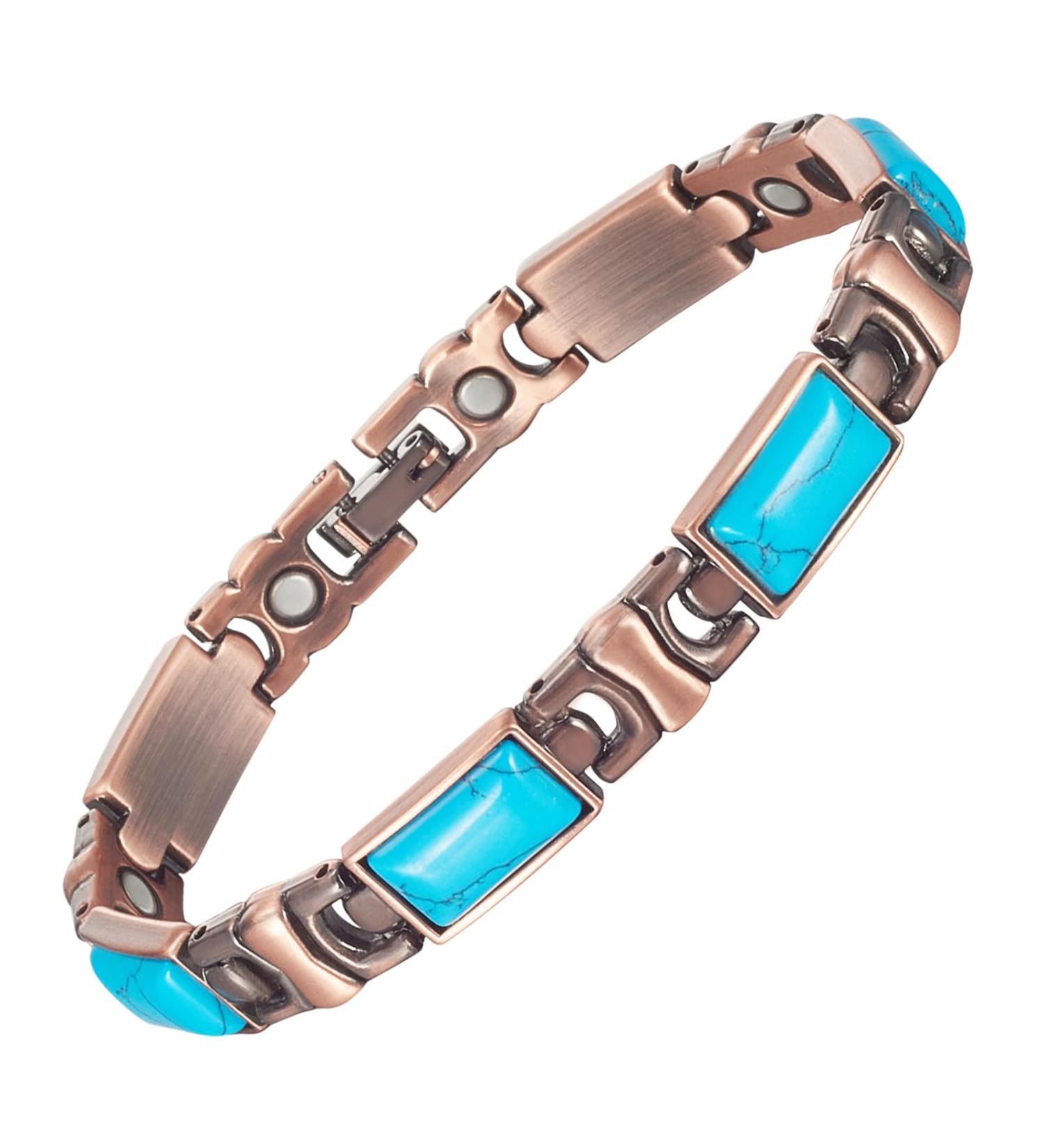 YINOX Copper Magnetic Bracelet with Turquoise Stone - Stylish Ladies Bracelet & Perfect Fashion Gift (18.5 cm) - Buy Online on GoSupps.com