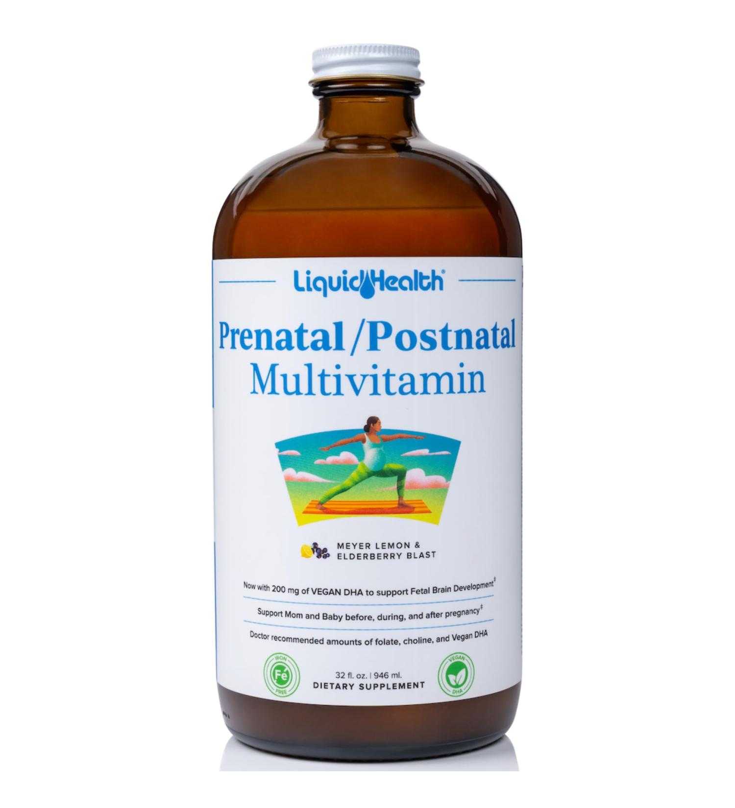 LIQUIDHEALTH Prenatal/Postnatal Multiple Liquid Women's Multivitamin with Real Folate - Pre & Postnatal Vitamins for Before During After Pregnancy - Made in USA Vegan Sugar-Free Non-GMO (32 oz) 32 Fl Oz (Pack of 1) - Buy Online on GoSupps.com