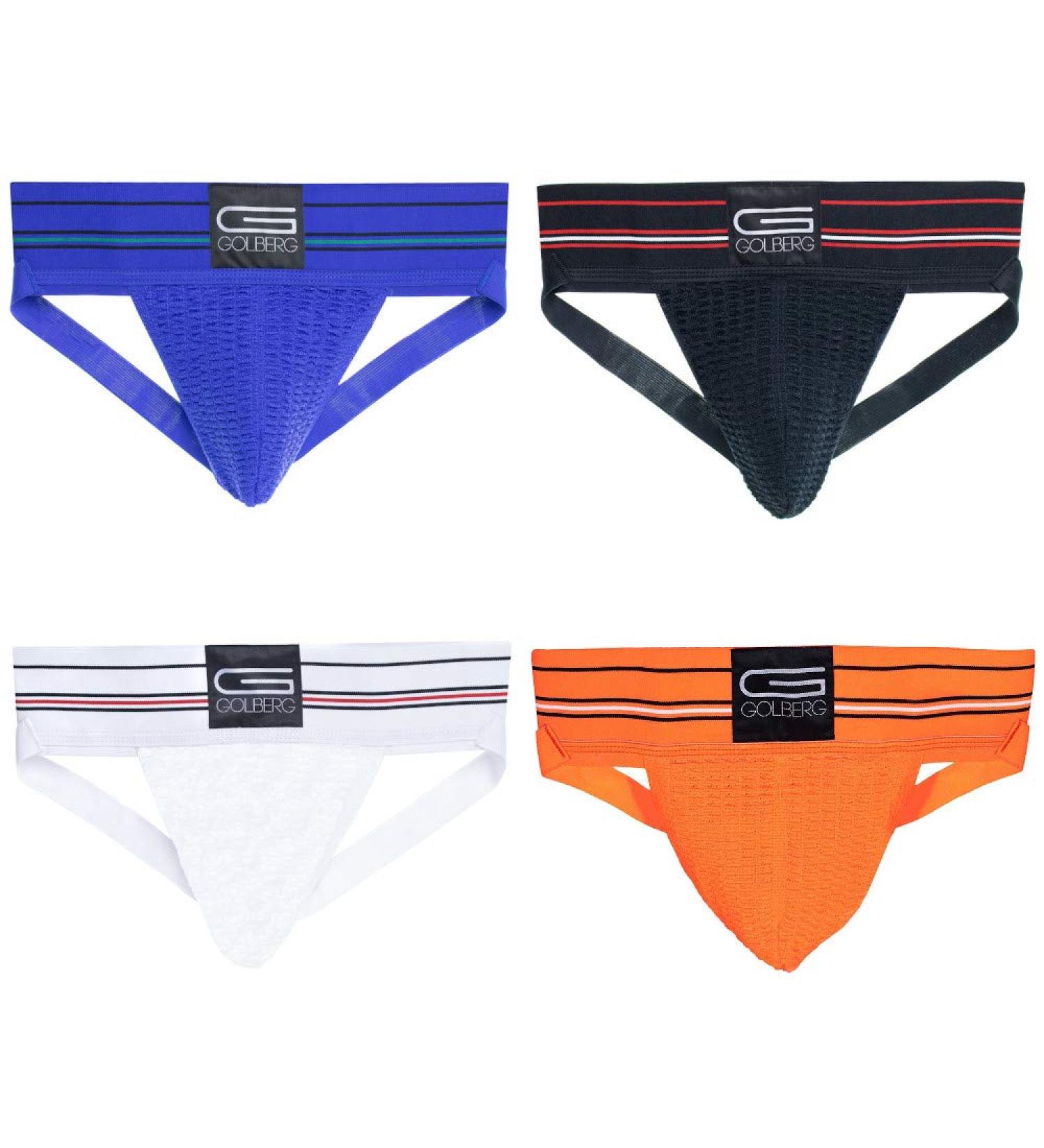 Golberg Athletic Supporters - Pack of 4 in various colours - Contoured waistband XL Black/White/Blue/Orange