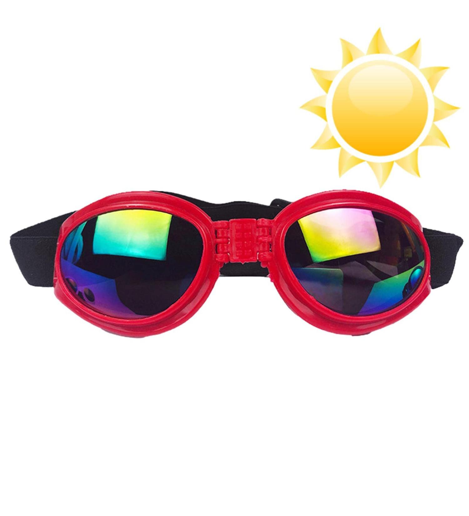 Luckxing Dog Sunglasses - UV Protection & Windproof Puppy Glasses for Medium Dogs - Adjustable Strap & Stylish Red Motorcycle Design - Buy Online on GoSupps.com