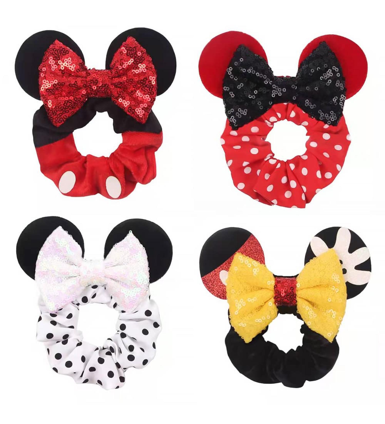 JIAHANG Velvet Mouse Ear Hair Scrunchies Dot Costume Sequins Bow 4 Pack - Elastic Hair Tie for Girls Women (Color E) - Buy Online on GoSupps.com