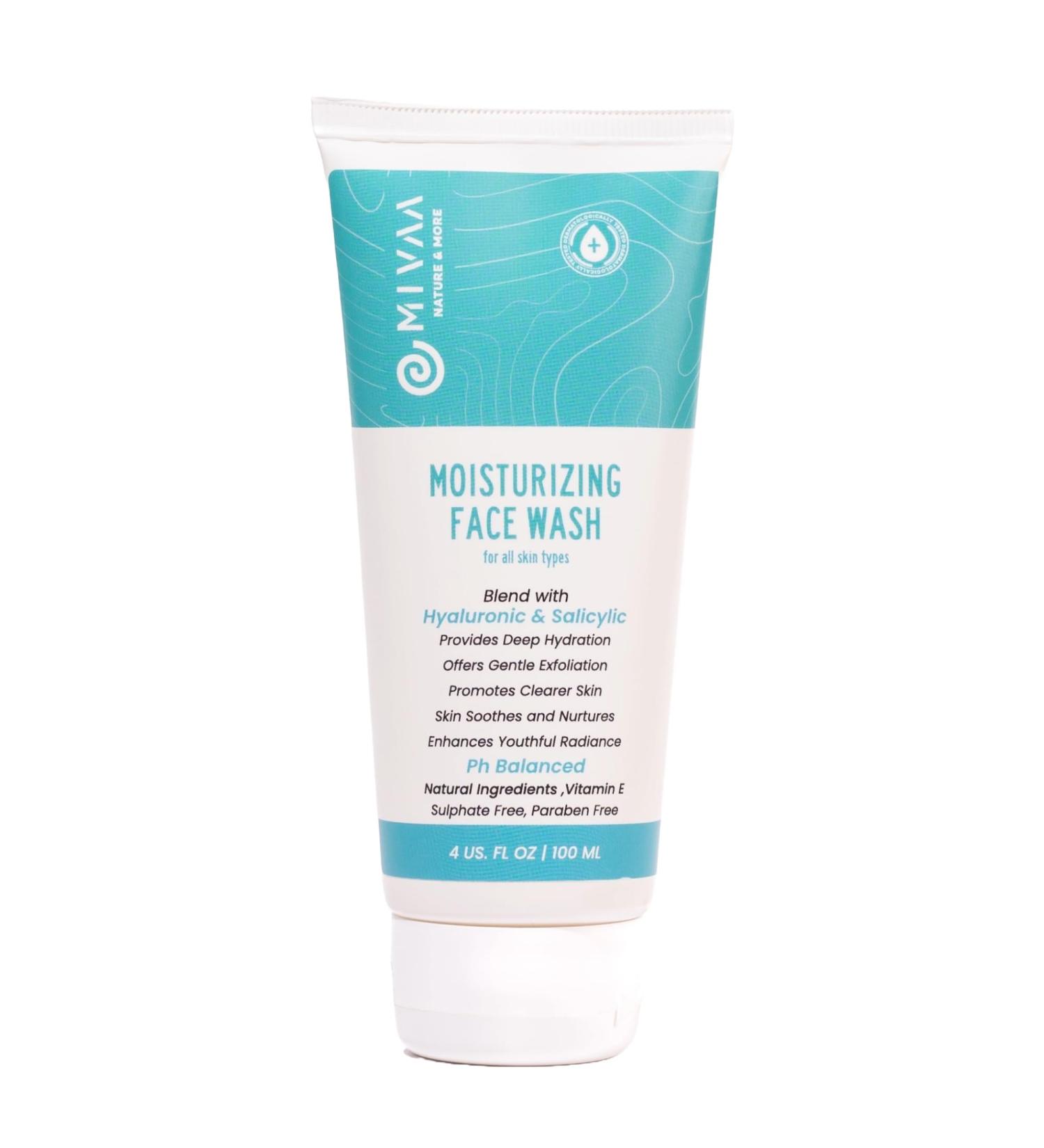 Moisturizing Face Wash with 2% Salicylic Acid & Hyaluronic Acid - Hydrating Anti-Acne Cleanser for All Skin Types - Sulphate & Paraben Free - 100ml - Buy Online on GoSupps.com