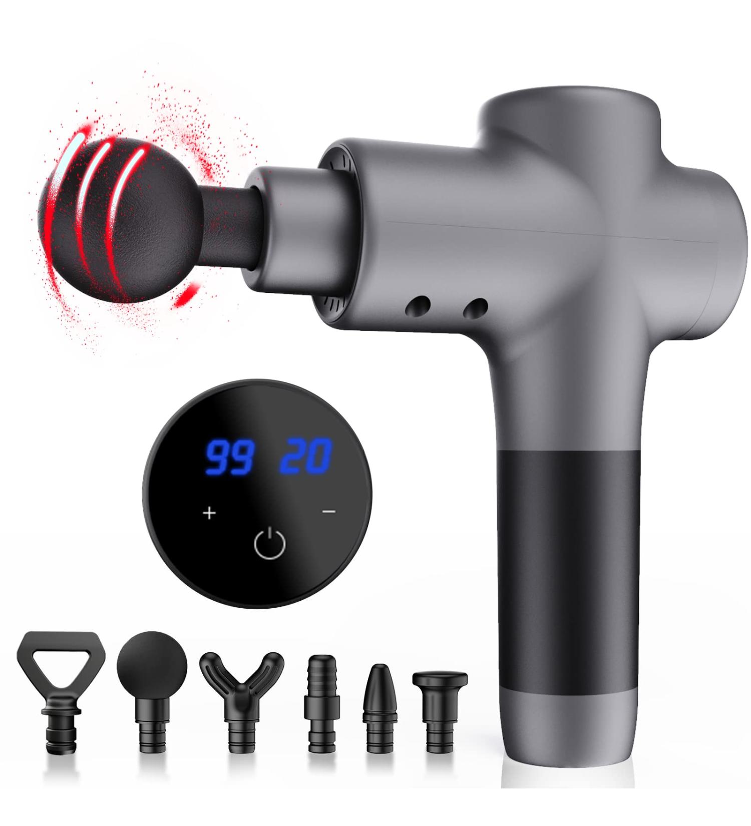 Massage Gun Deep Tissue 20 Speeds & 6 Interchangeable Heads Percussion Massager for Athletes Pain Relief - Space Gray - Buy Online on GoSupps.com