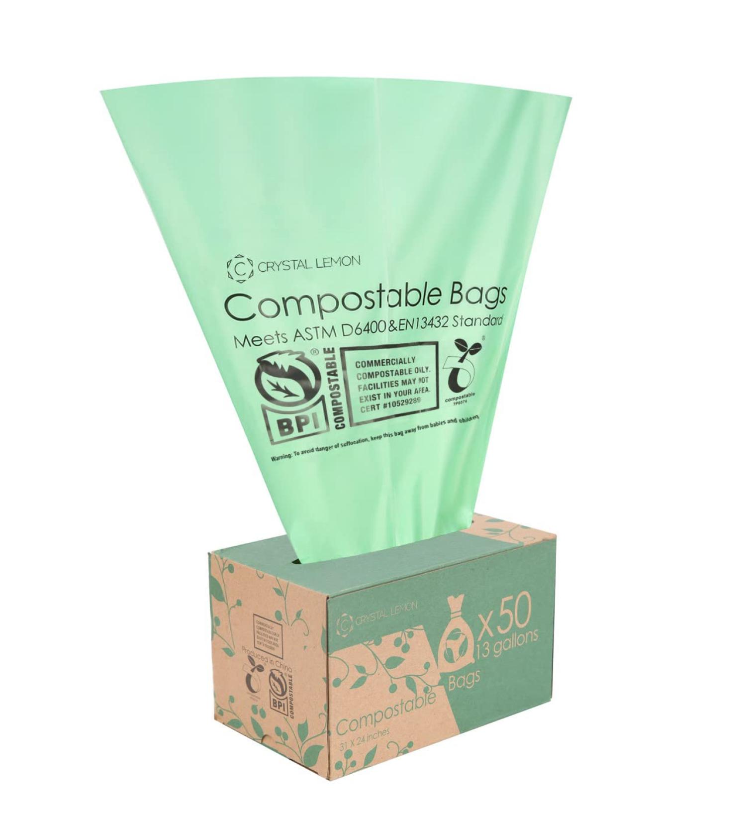 Crystal Lemon 13 Gallon Heavy Duty Compostable Trash Bags - Eco-Friendly Kitchen Garbage Bags - Buy Online on GoSupps.com