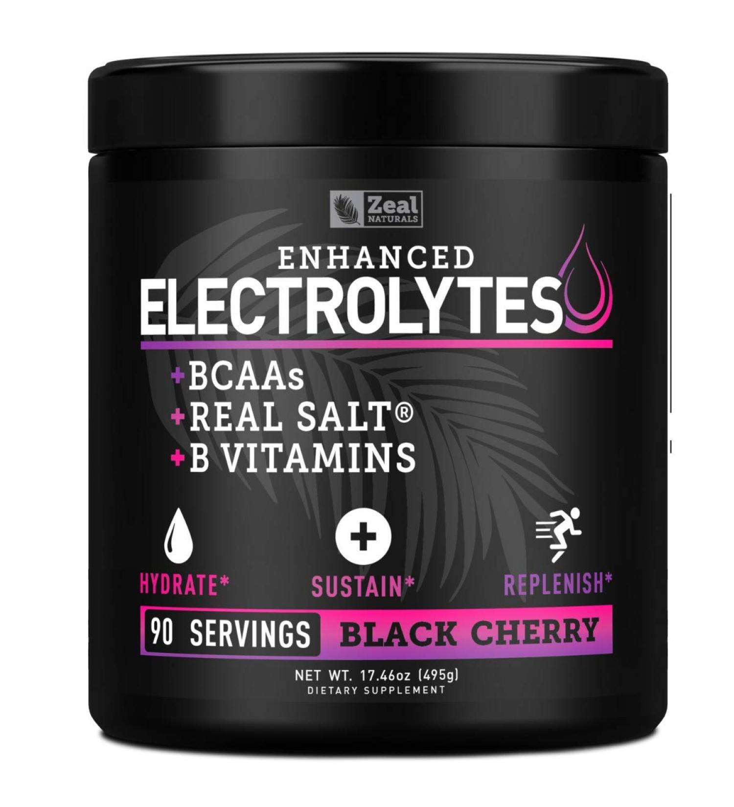 Black Cherry Electrolyte Powder 90ct- Sugar Free + BCAA, B-Vitamins & Real Salt - Keto Hydration Drink with Potassium, Sodium, Zinc & Magnesium - Buy Online on GoSupps.com