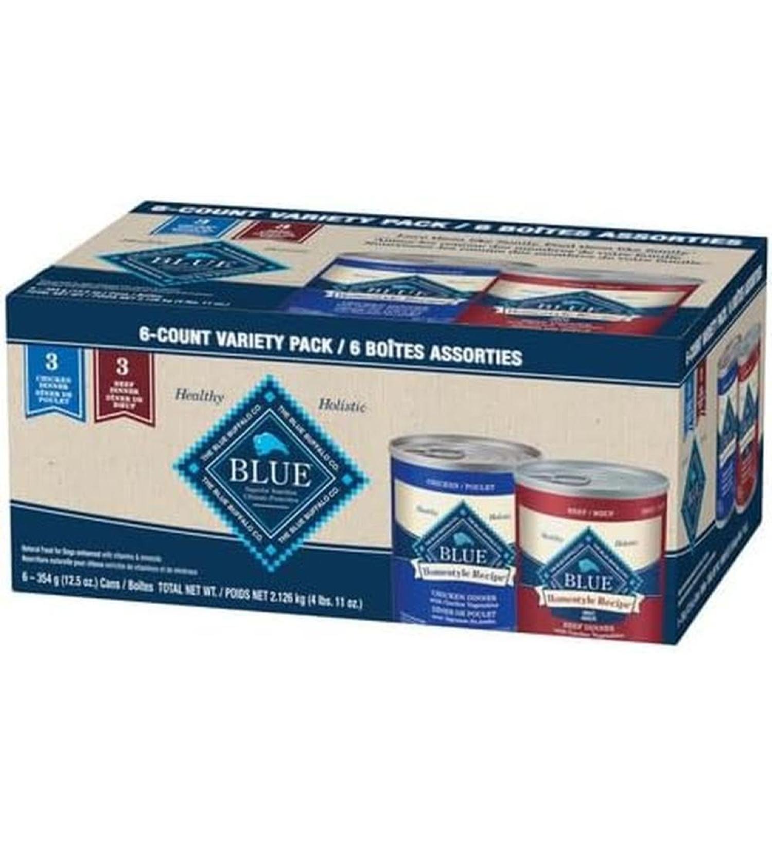 Blue Buffalo Homestyle Recipe Chicken & Beef Dog Wet Food Variety Pack 12.5oz x 6 Cans Variety Pack Chicken/Beef