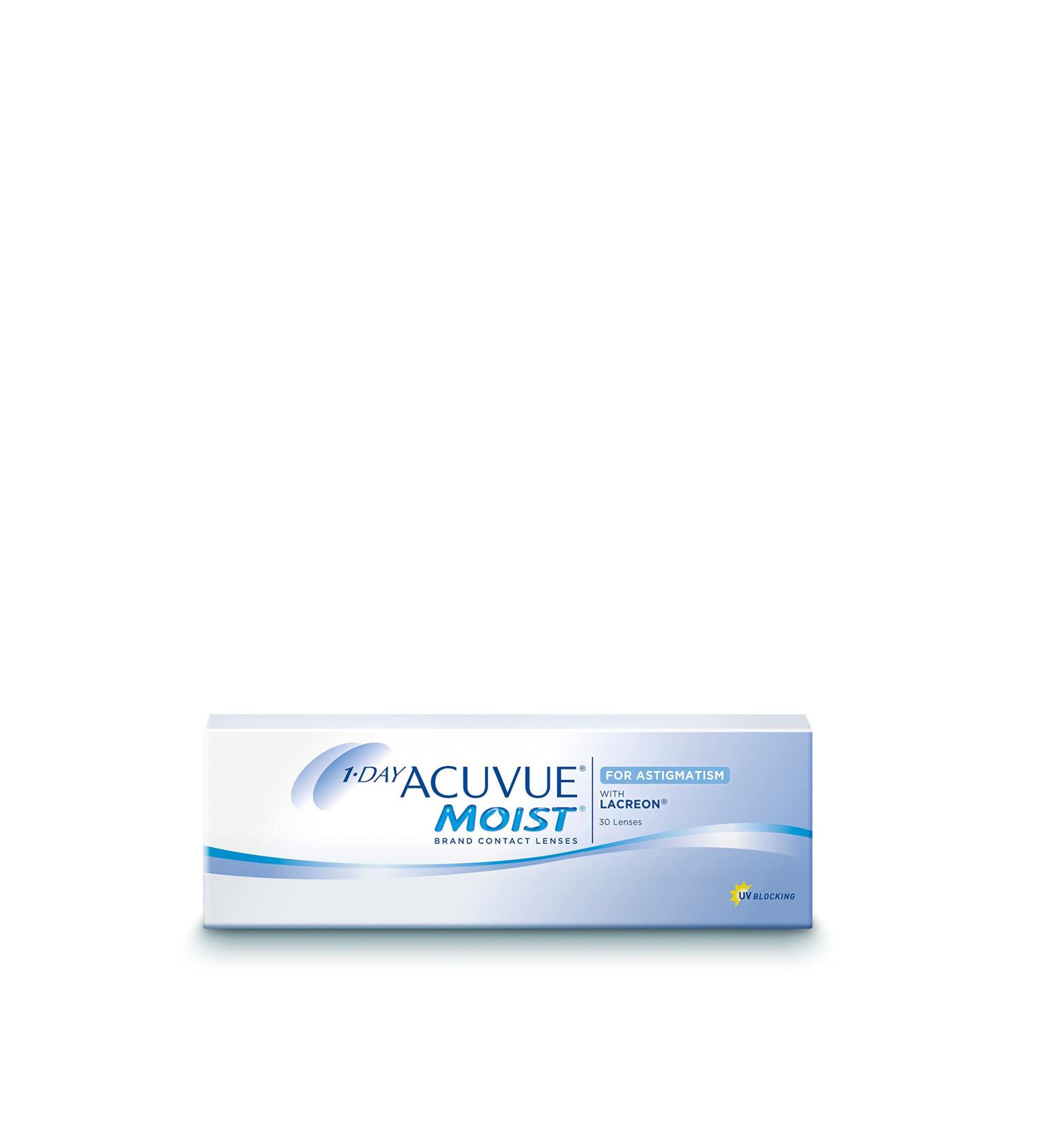 Buy Acuvue 1-Day Moist for Astigmatism - Soft Contact Lenses 30 Pack | BC 8.5 mm DIA 14.5 mm -1.75 CYL -0.5 Diopters - International Shipping Available - Buy Online on GoSupps.com