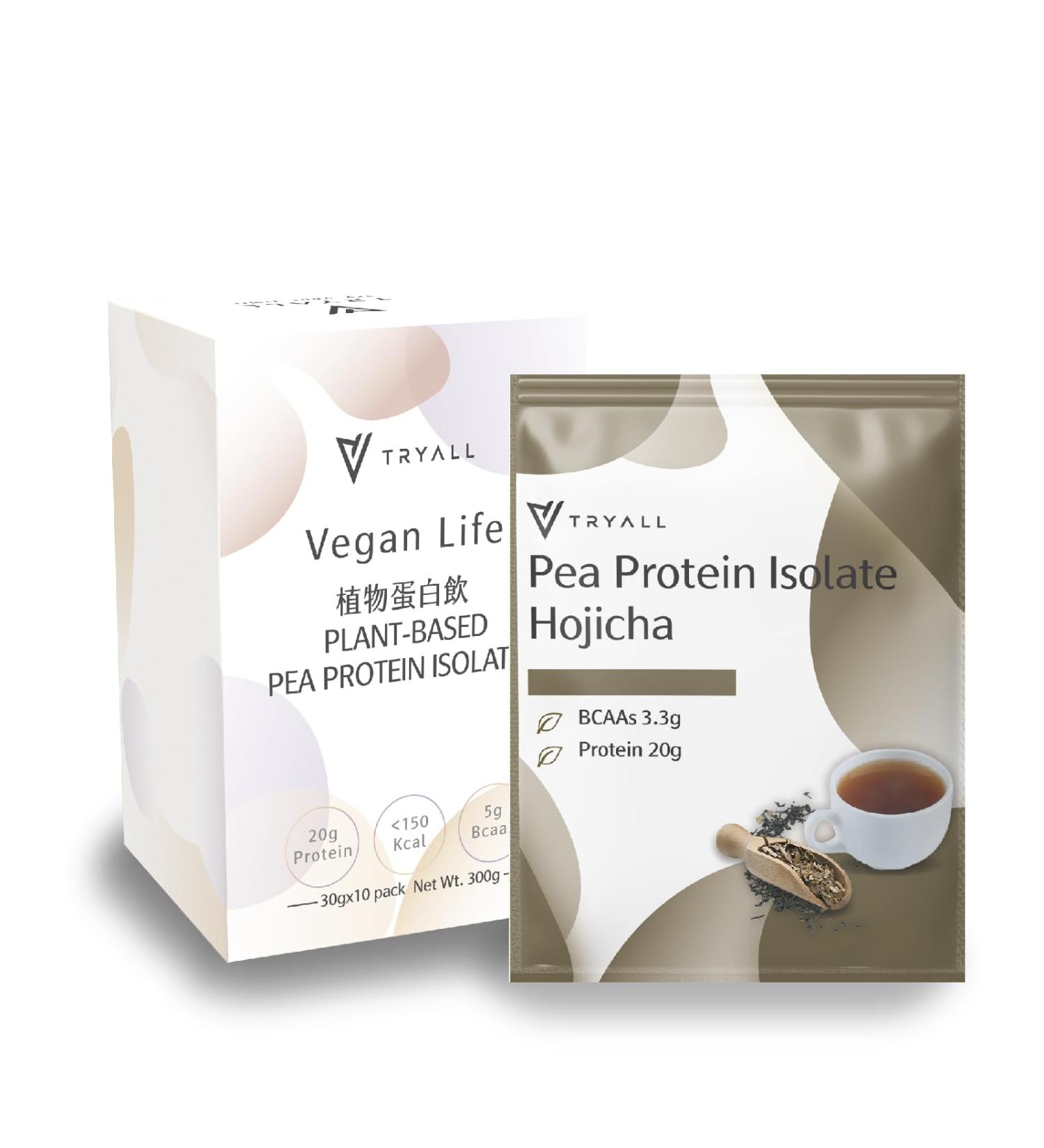 BUY TRYALL Plant Based Pea Protein Powder Isolate - 20g Protein Travel Sachets (Hojicha 10 Packs) - Shop Internationally - Buy Online on GoSupps.com