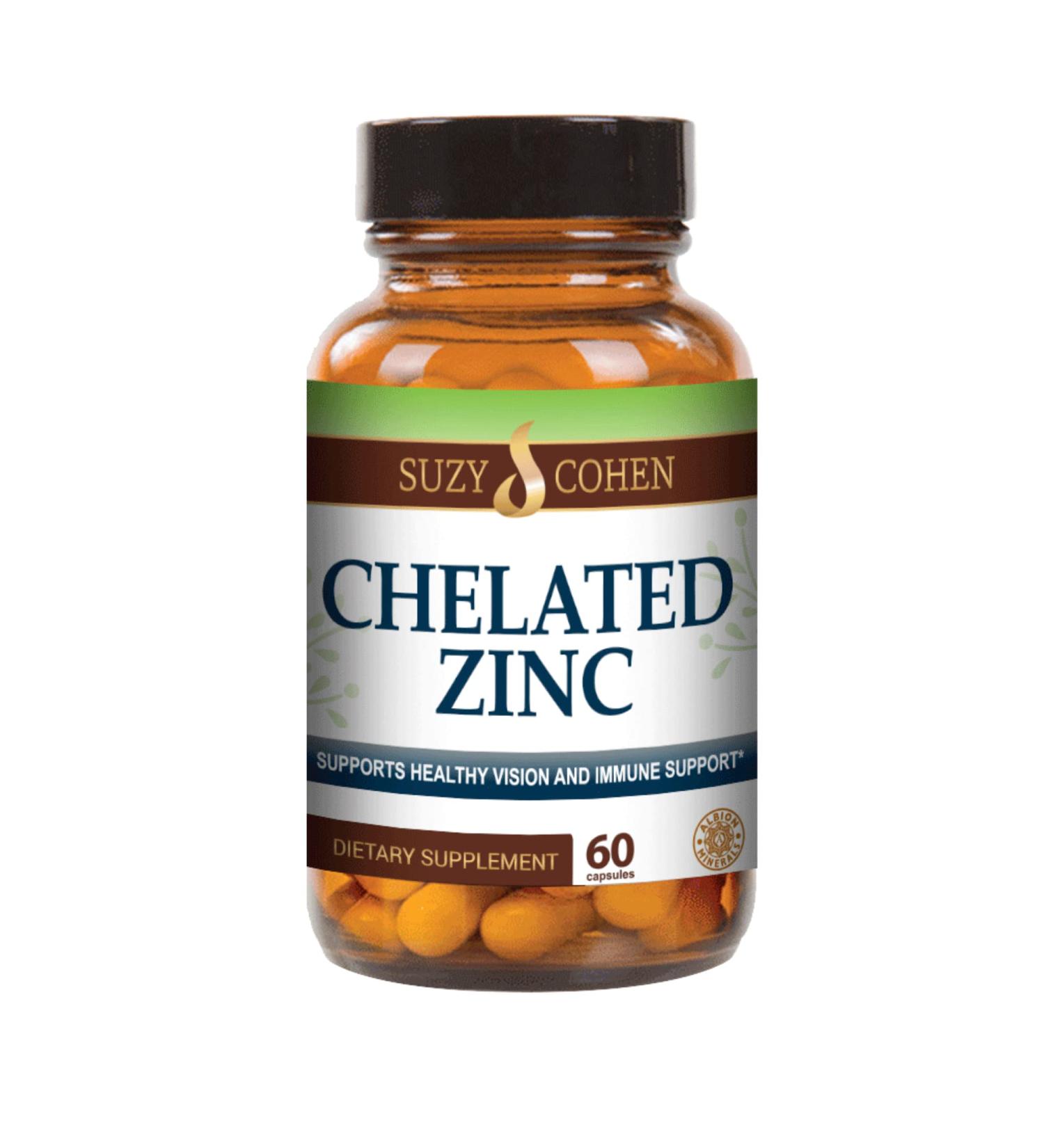 Suzy Cohen Chelated Zinc Supplements - 60 Capsules | Gentle on The Stomach - Supports Healthy Cell Growth, Immune Function, and Skin Health - Buy Online on GoSupps.com