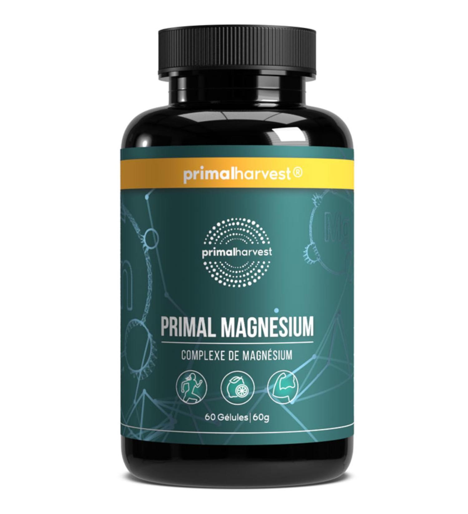Primal Magnesium by Primal Harvest Magnesium Supplement Complex with Magnesium Malate Biglycinate Tri-Magnesium Dicitrate Zinc and Vitamin C 60 Capsules - Buy Online on GoSupps.com