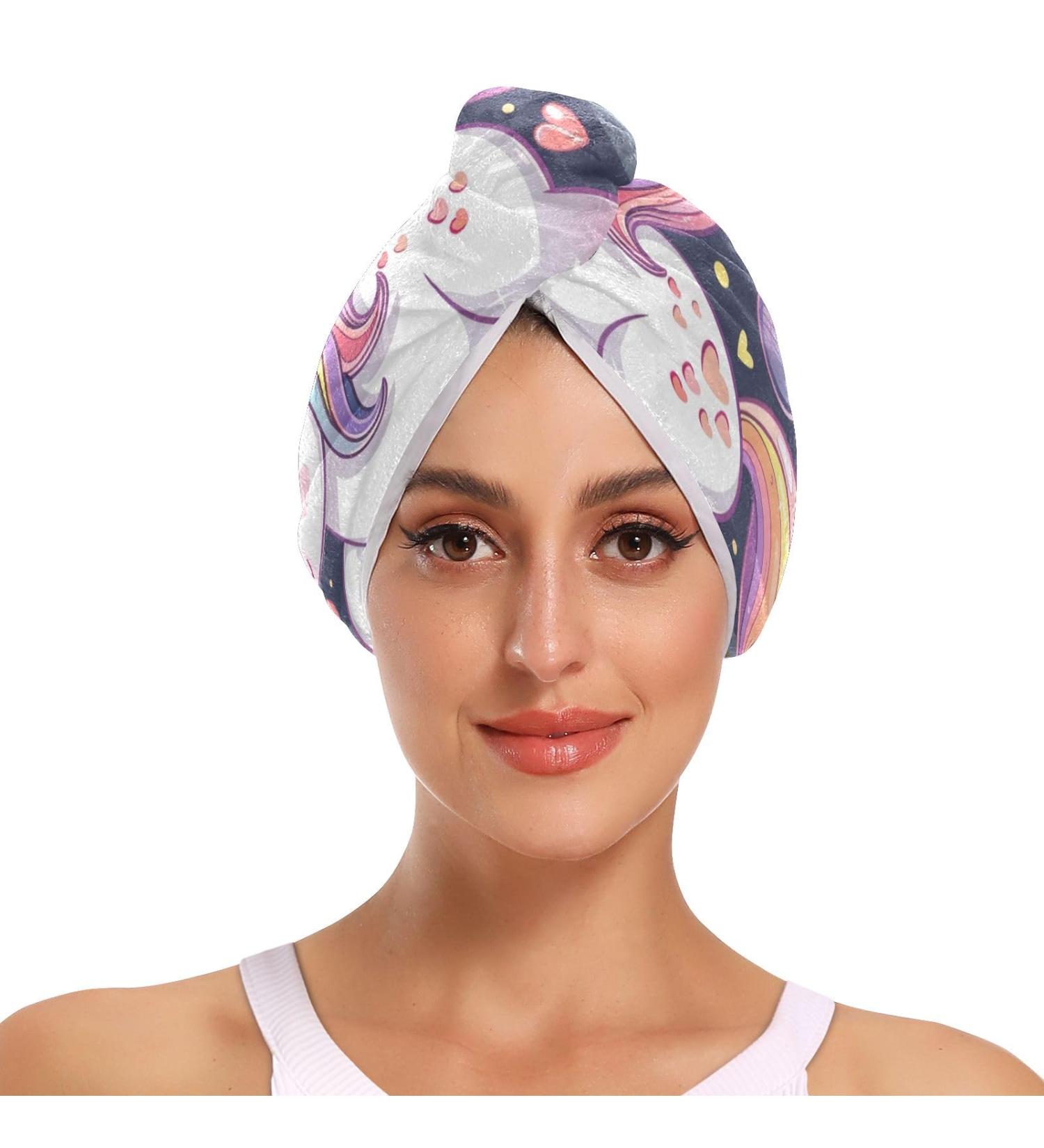 Buy Unicorn Heart Hair Towel 2 Pack | Super Absorbent Quick Dry Hair Turbans for Women & Girls - International Shipping Available - Buy Online on GoSupps.com