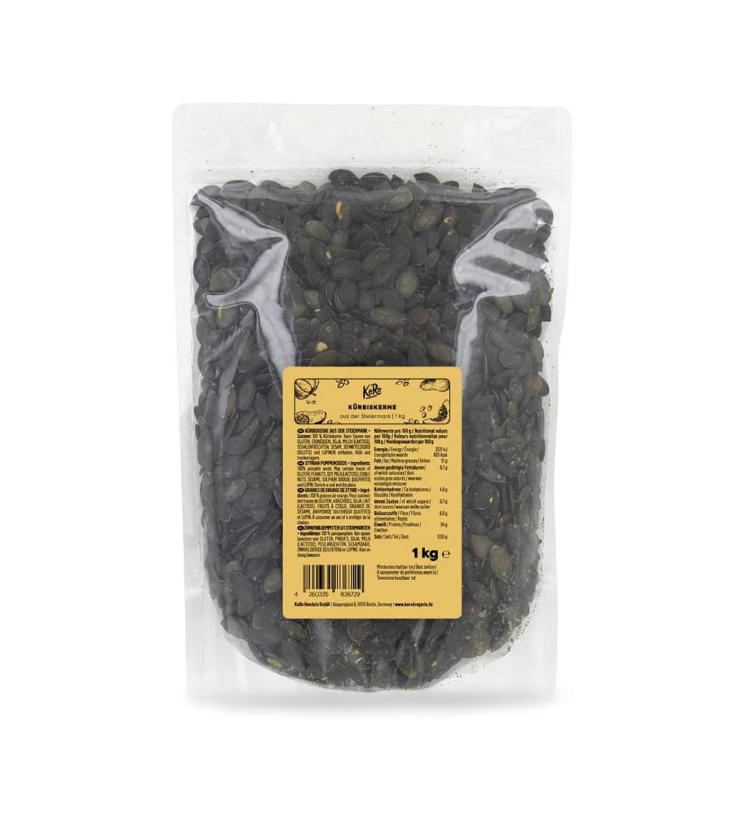 KoRo - Pumpkin seeds from Styria 1 kg - Natural and unroasted seeds without salt and without shell