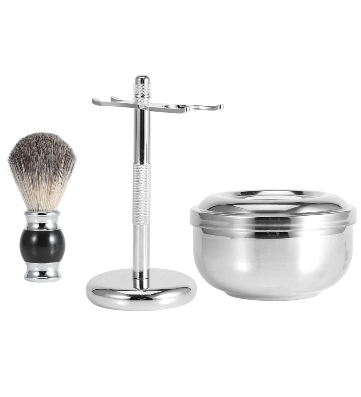 Syrisora Professional Men's Shaving Set - Badger Hair Brush Alloy Stand & Soap Bowl | Premium Grooming Essentials - Buy Online on GoSupps.com