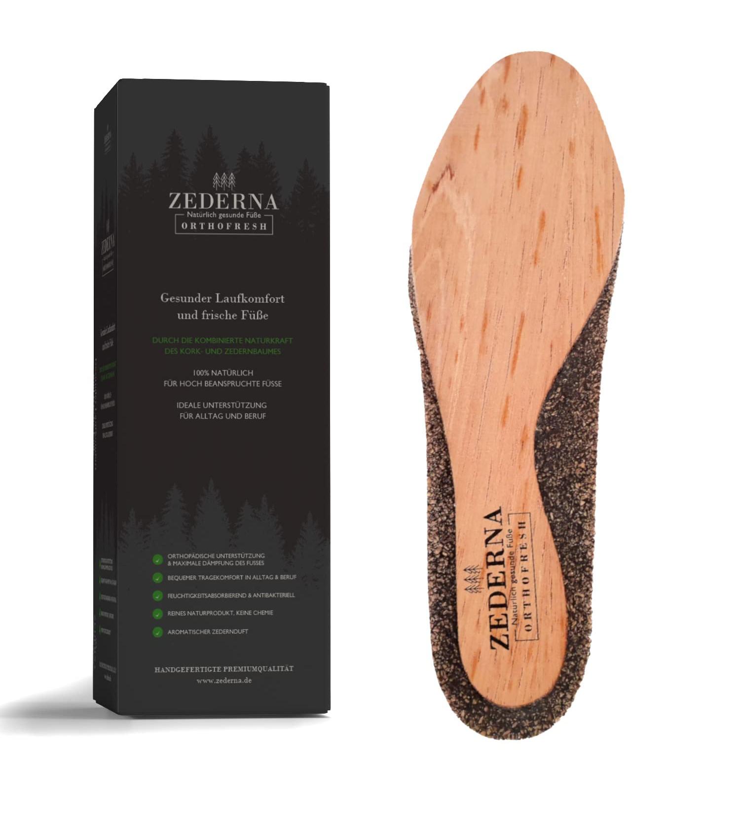 Zederna Orthofresh Orthopedic Insoles for Men | Anti-Sweat & Odor Control | Cedar Wood & Cork Inserts | Size 41-44 | Healthy Running Comfort - Buy Online on GoSupps.com