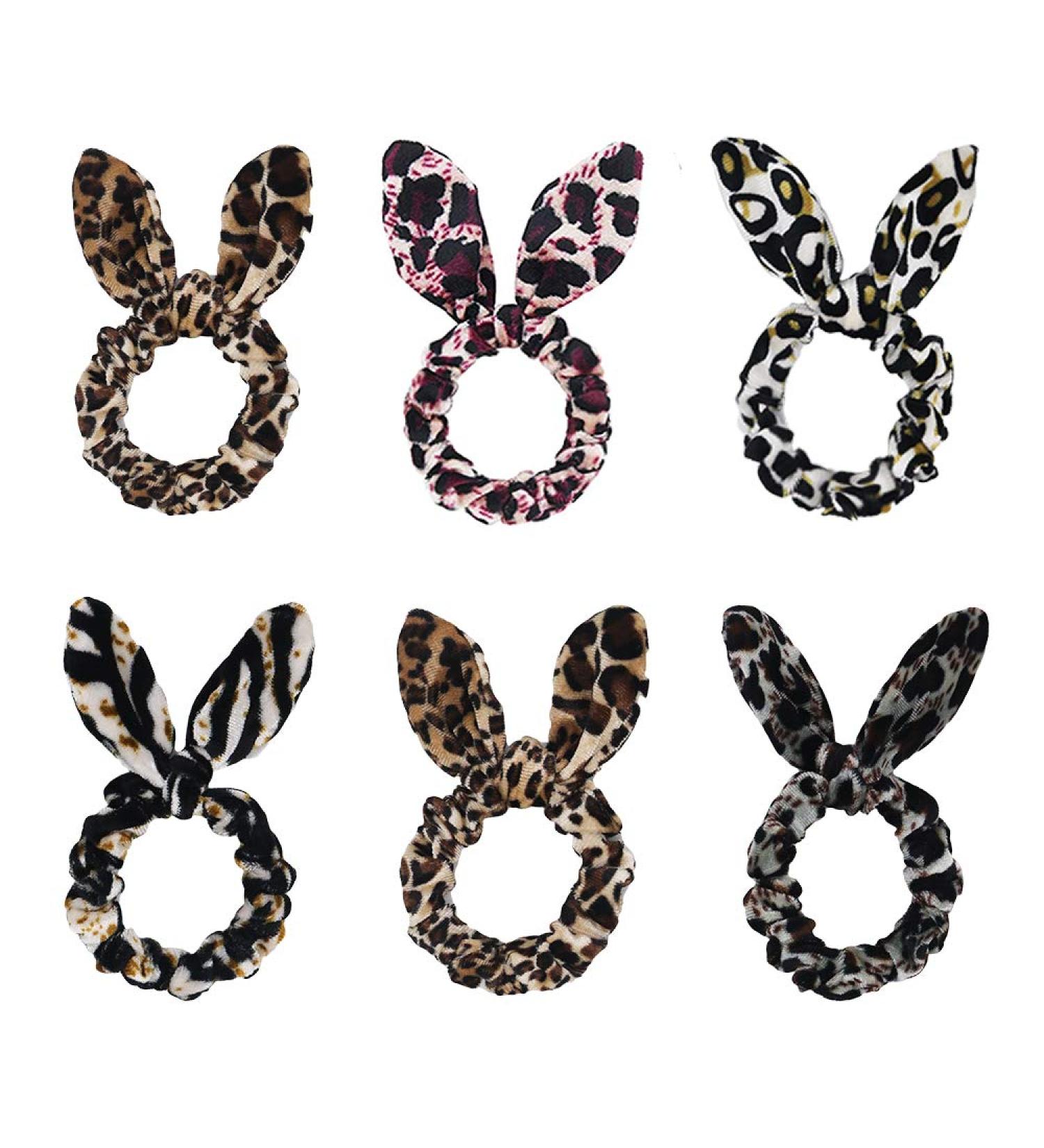 DINPREY Set of 6 Leopard Animal Print Hair Scrunchies - Cheetah Elastic Hair Bands for Women - Buy Online on GoSupps.com